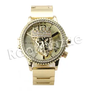 HIP HOP RAONHAZAE LION FACE LUXURY GOLD FINISHED LAB DIAMOND WATCH