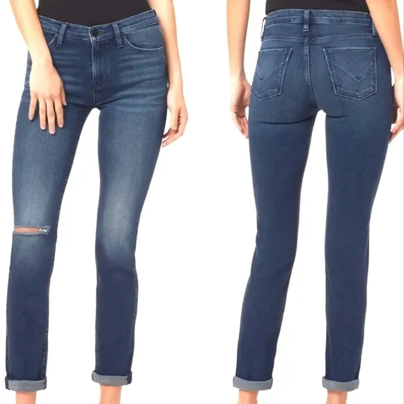 Hudson Jeans Mid Rise Skinny Jeans in Distressed Blue Size 29
