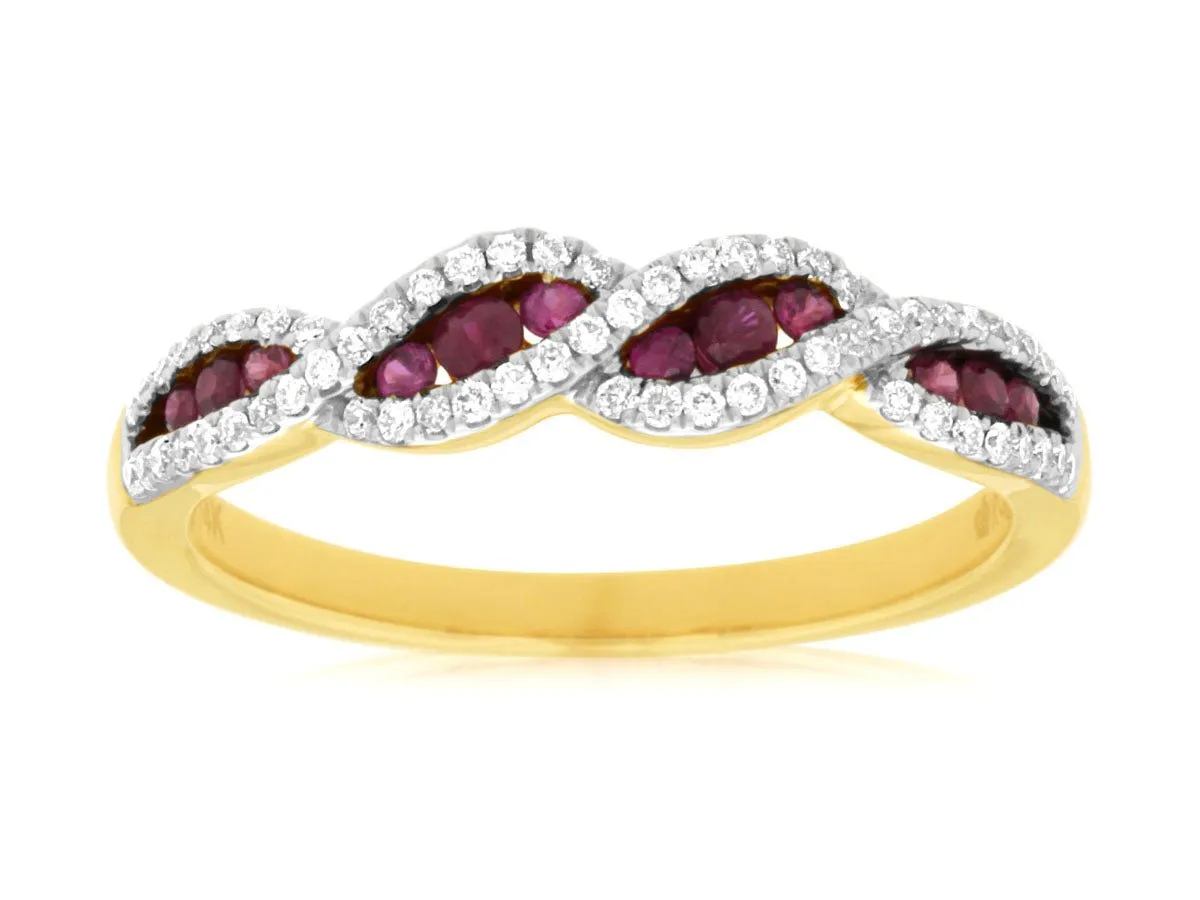 Intertwined Round Ruby and Diamond Ring