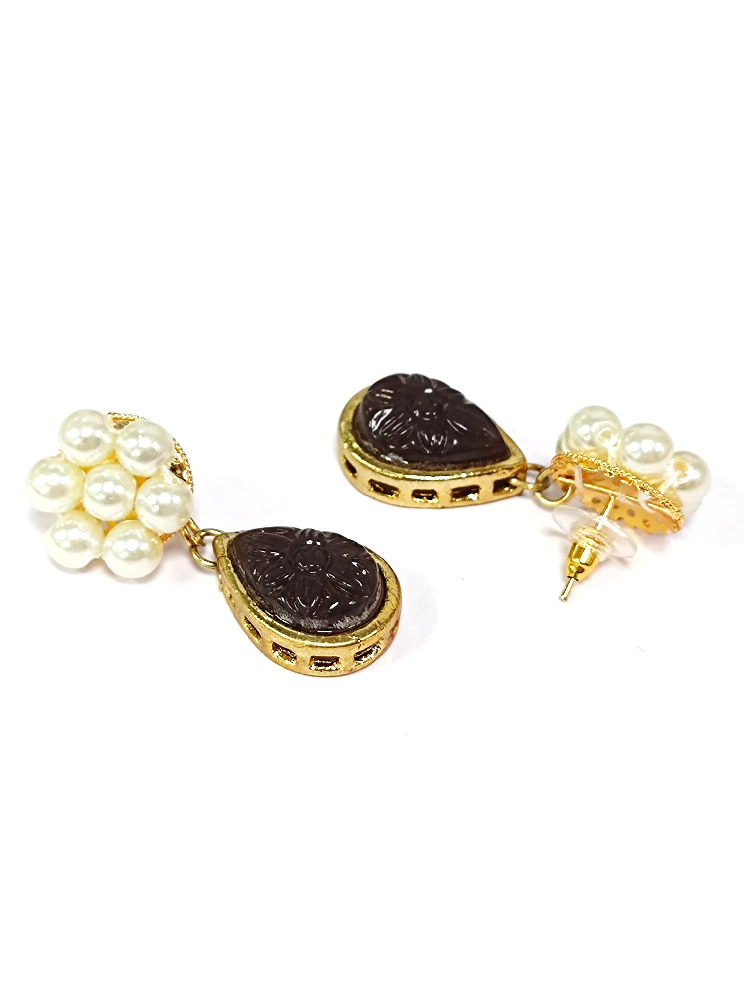 Karatcart Brown Stone Studded Pearl Kundan Necklace Set for Women