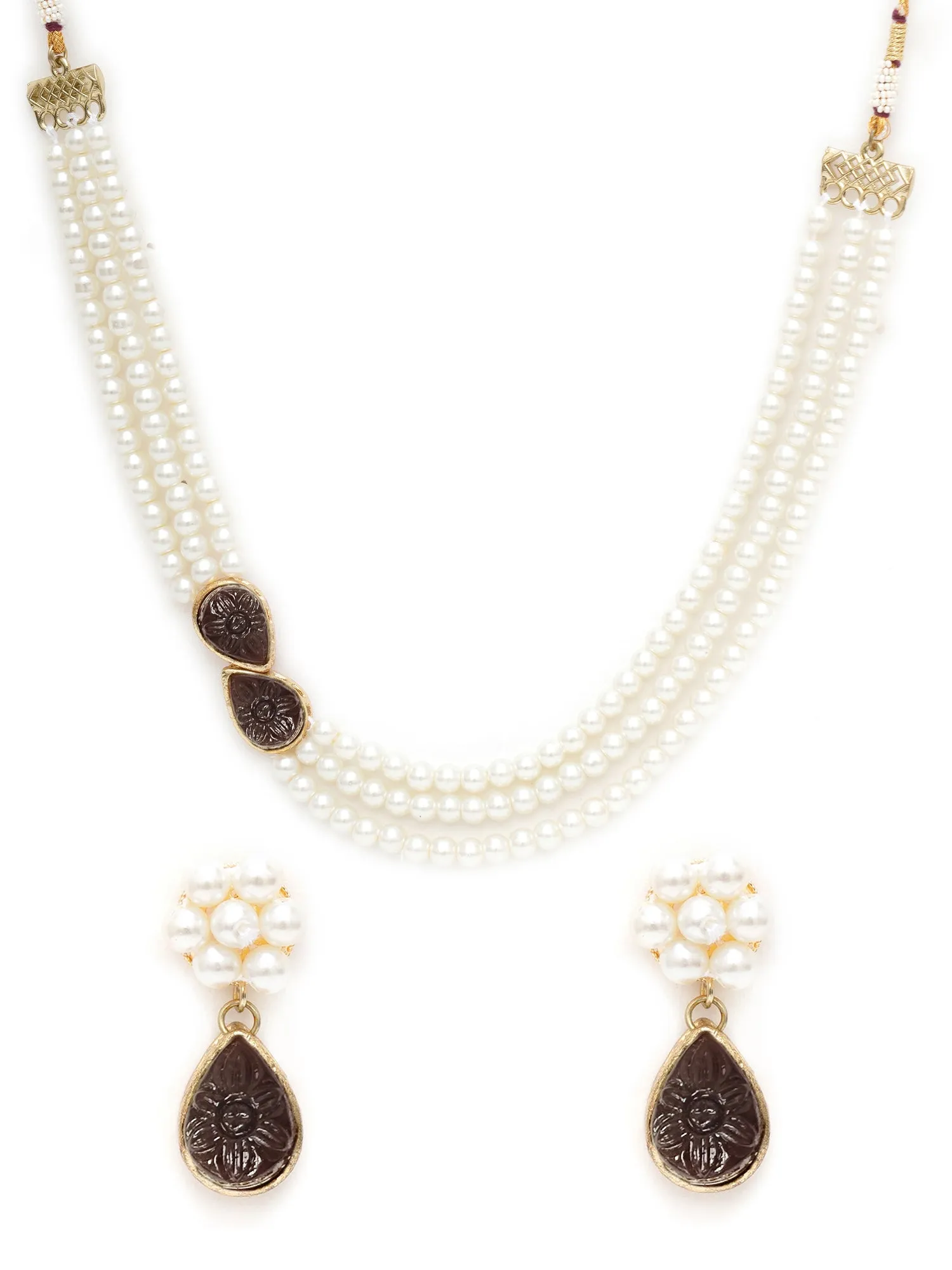 Karatcart Brown Stone Studded Pearl Kundan Necklace Set for Women