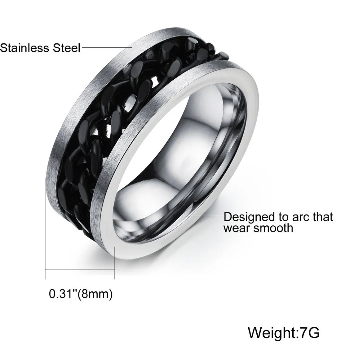 Karatcart Dude Chain Stainless Steel Silver Rings for Men and Boys (Black Chain)