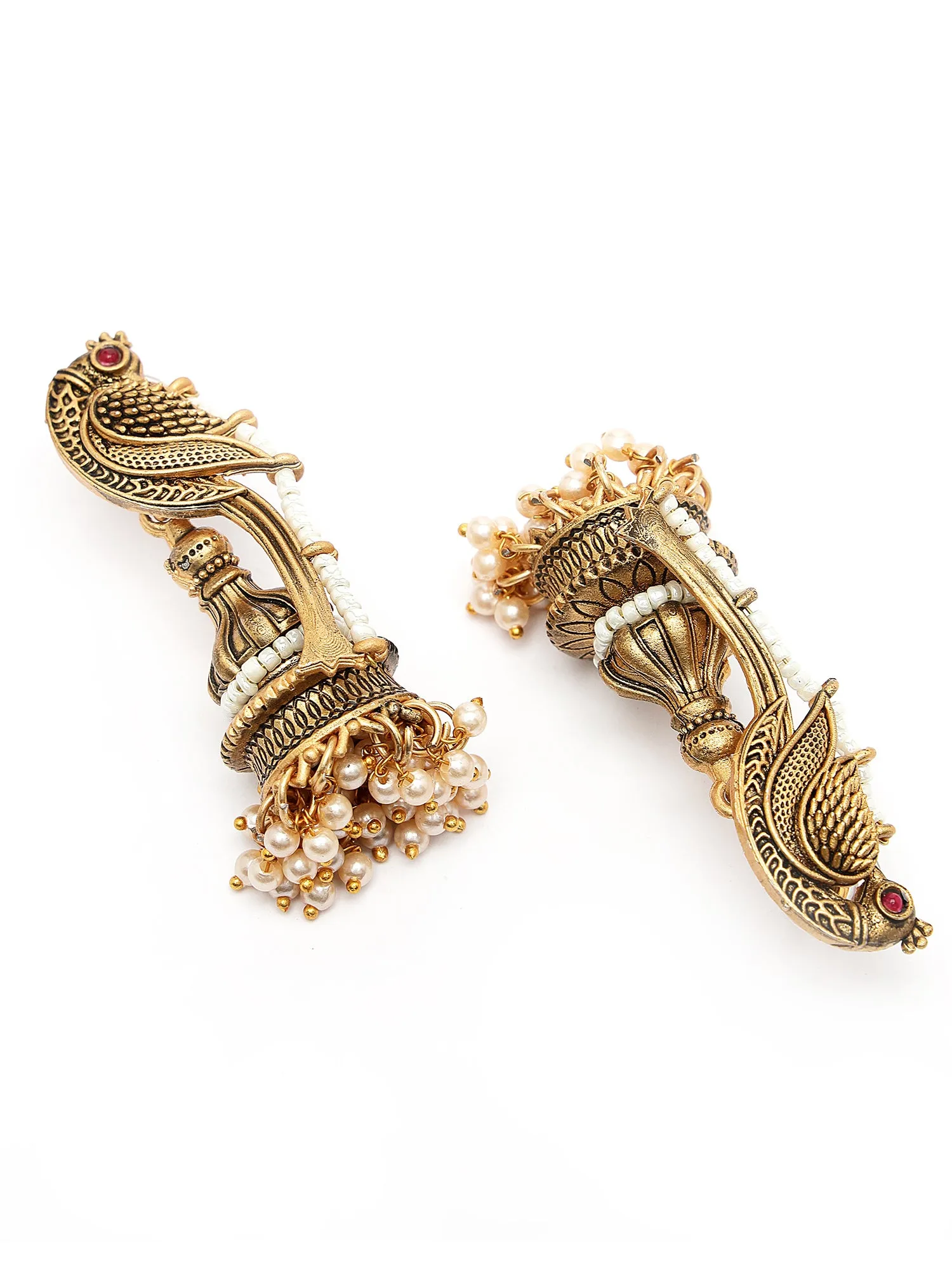 Karatcart Elegant Gold Plated Peacock Shape Dome Jhumki Design Earrings for Women