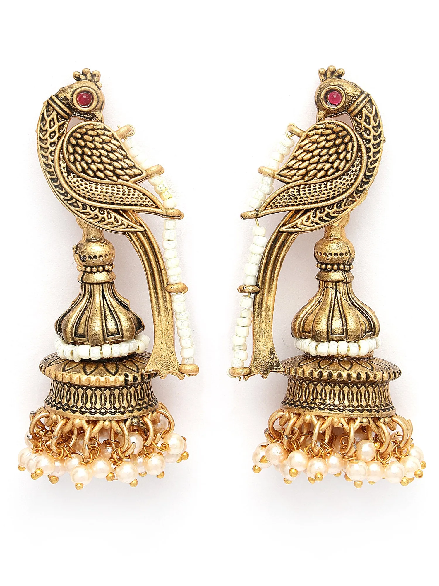 Karatcart Elegant Gold Plated Peacock Shape Dome Jhumki Design Earrings for Women