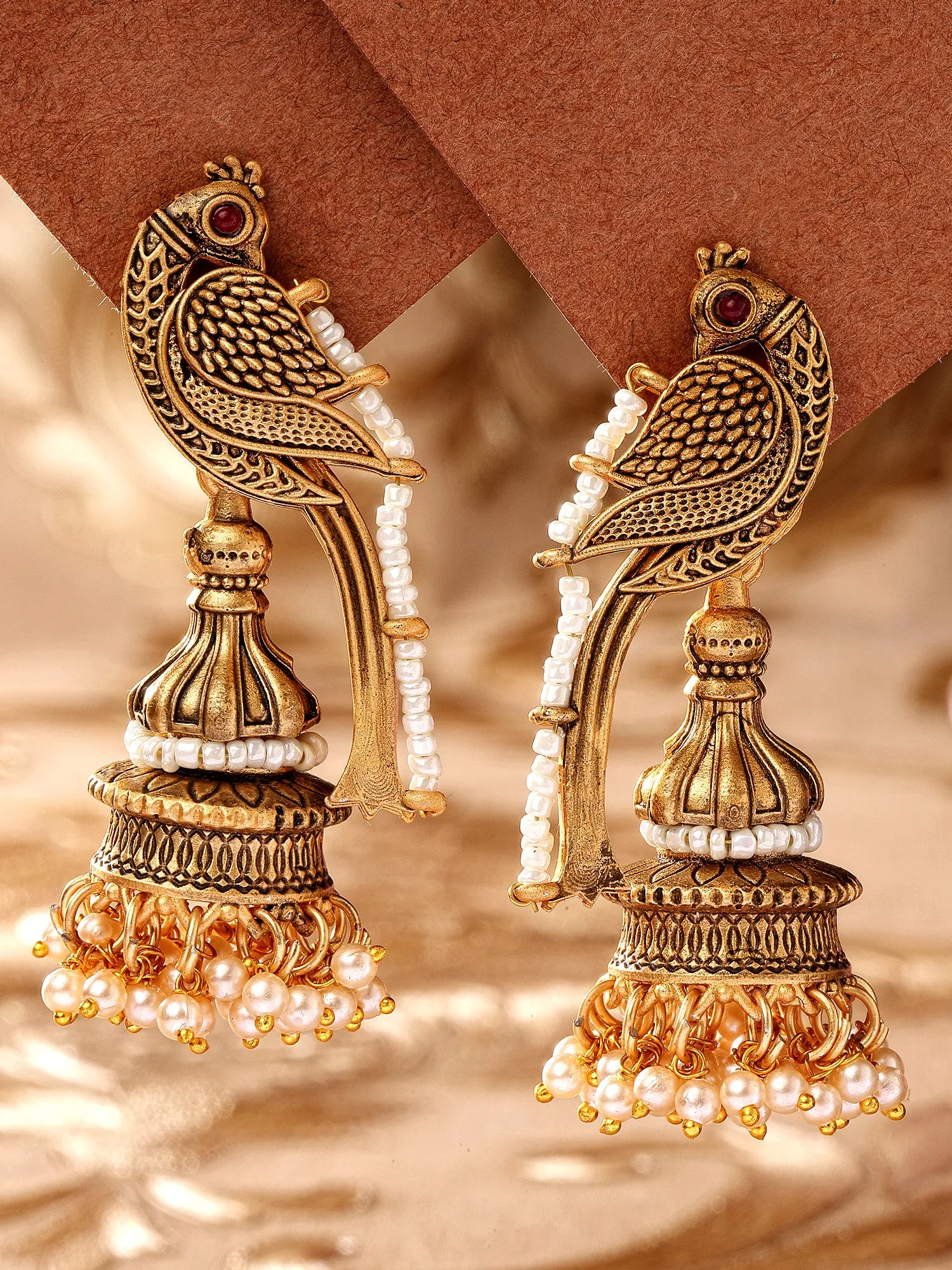 Karatcart Elegant Gold Plated Peacock Shape Dome Jhumki Design Earrings for Women