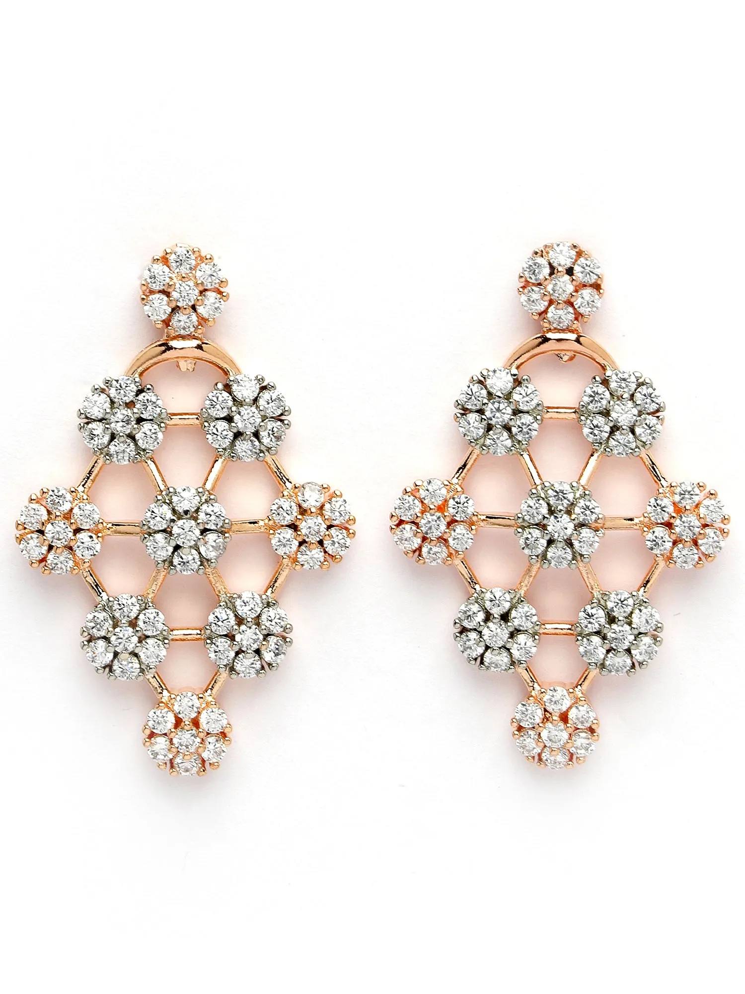 Karatcart Elegant Rose Gold Plated Necklace Set Studded with Cubic Zirconia and Rhodium Finish