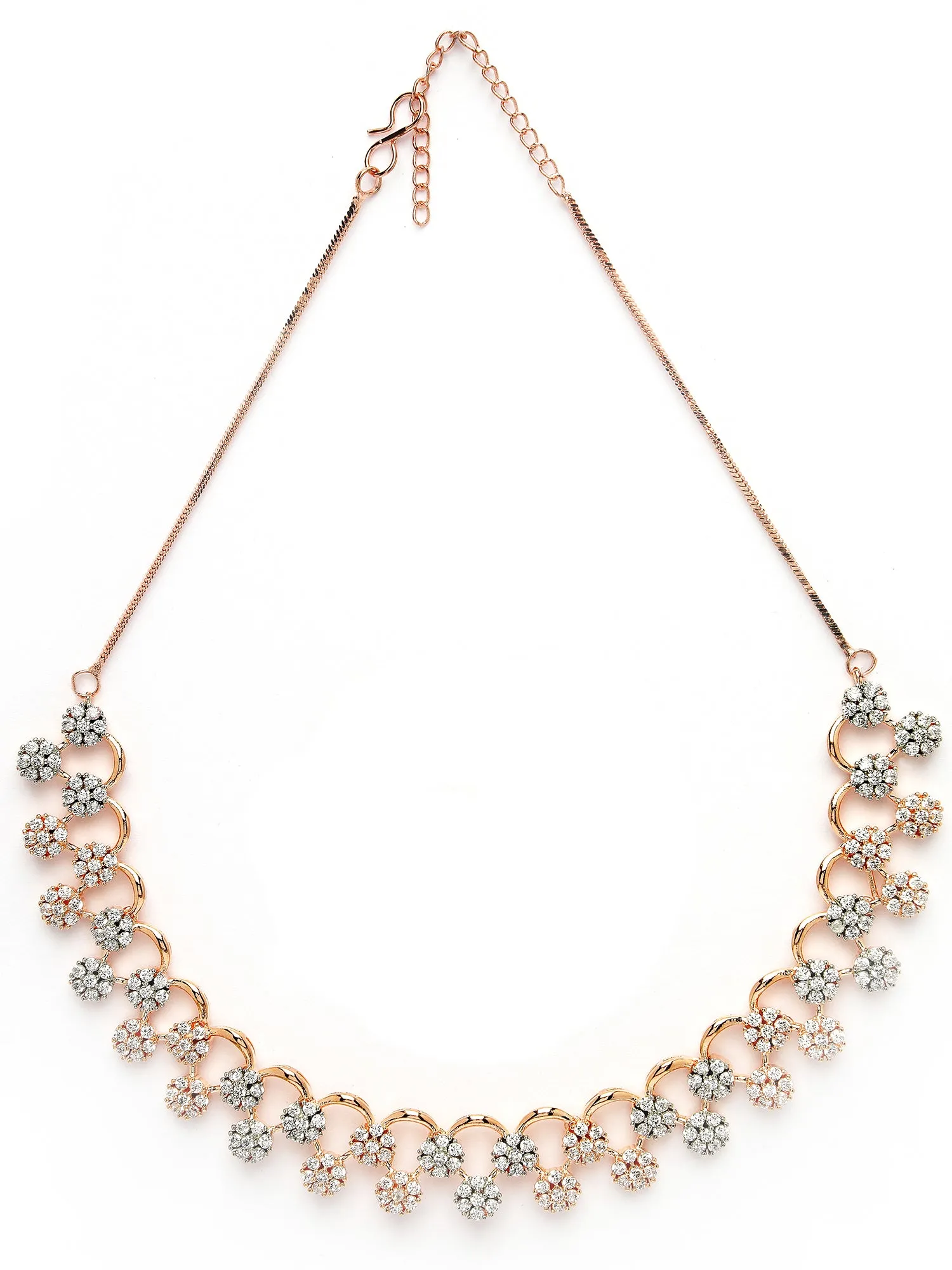 Karatcart Elegant Rose Gold Plated Necklace Set Studded with Cubic Zirconia and Rhodium Finish