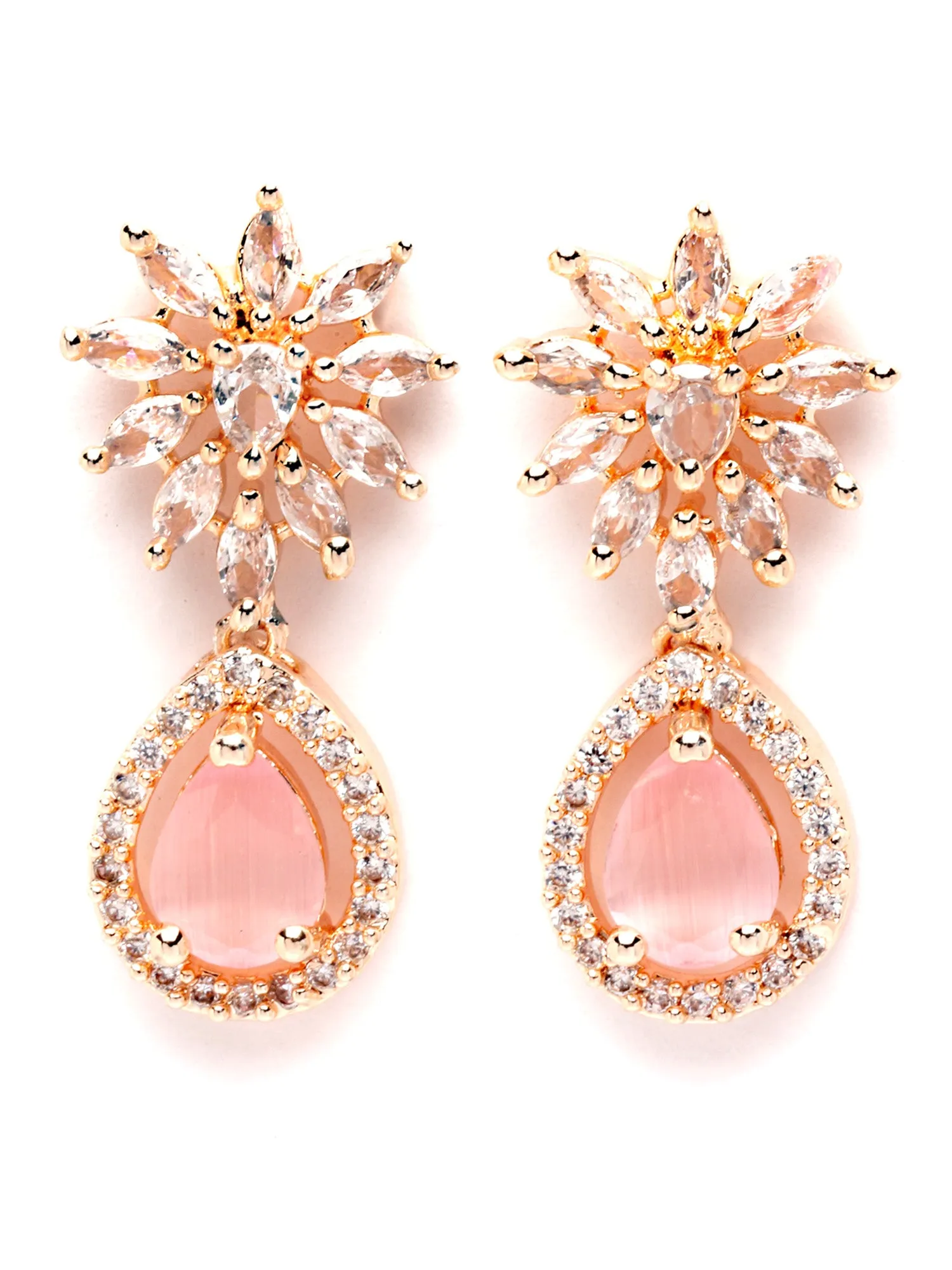 Karatcart Floral Design Pink Cubic Zirconia Studded Rose Gold Plated Necklace Set