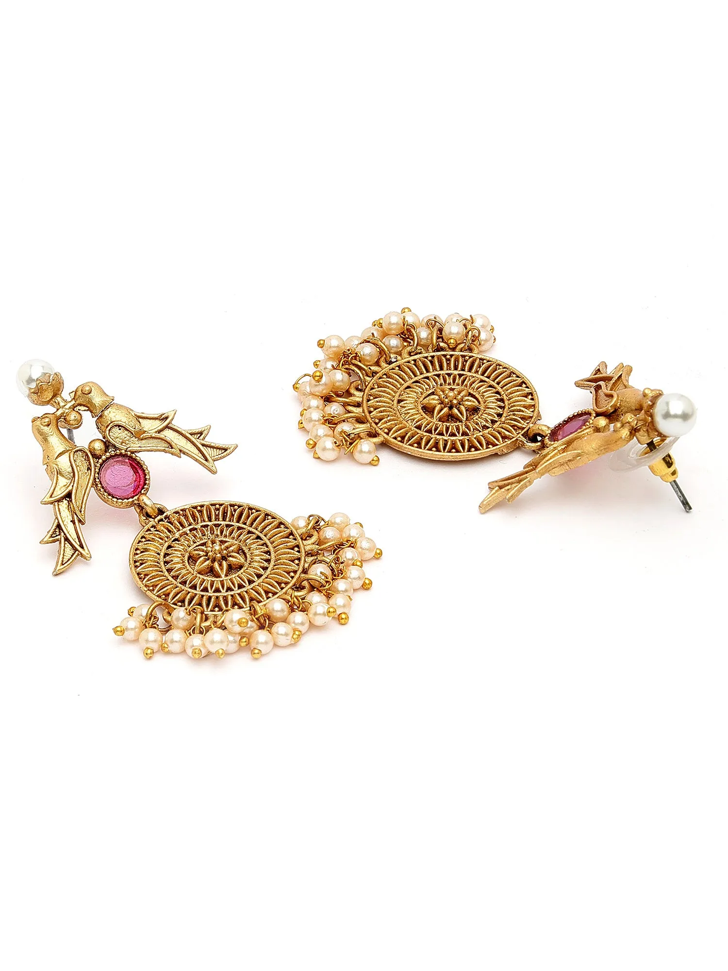 Karatcart Gold Plated Bird Design Red Stone Drop Earrings for Women