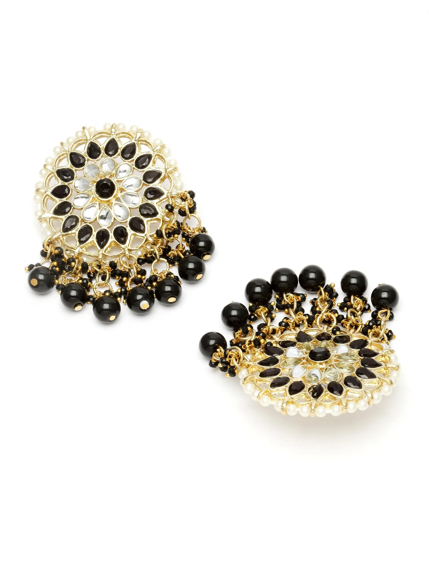 Karatcart Gold Plated Black Beads Kundan Dangler Earrings for Women