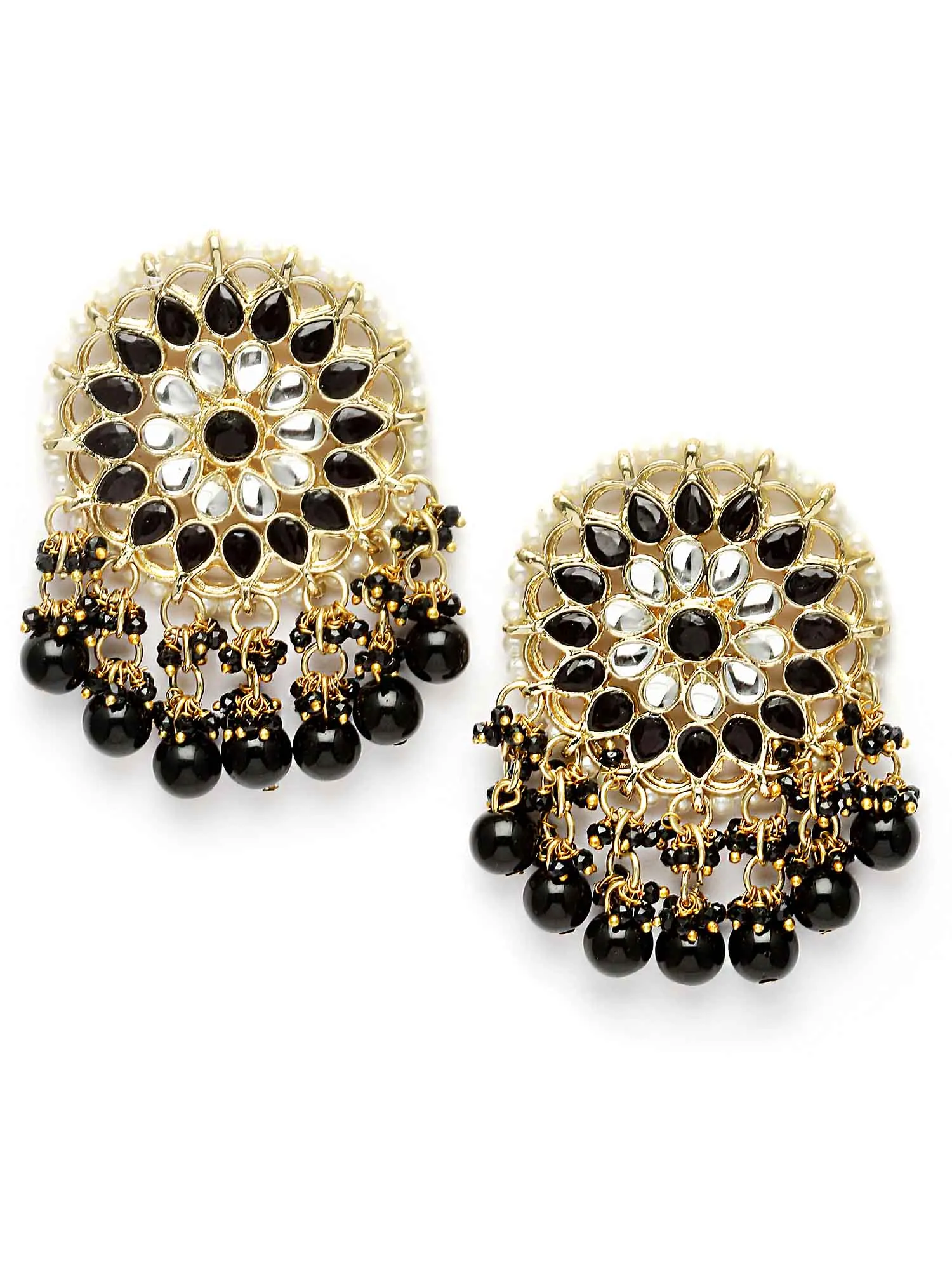 Karatcart Gold Plated Black Beads Kundan Dangler Earrings for Women