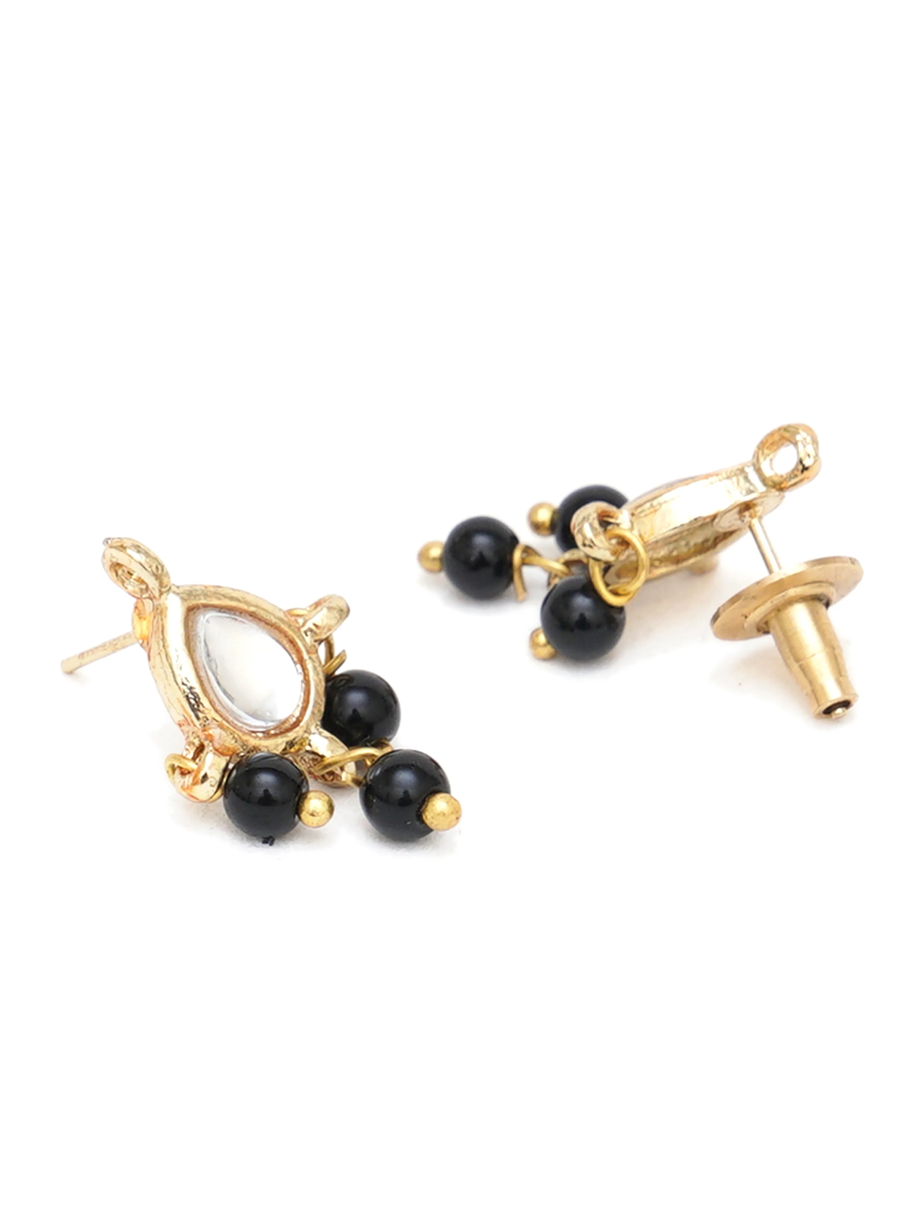 Karatcart Gold Plated Black Beads Moon Shape Kundan Mangalsutra with Earrings