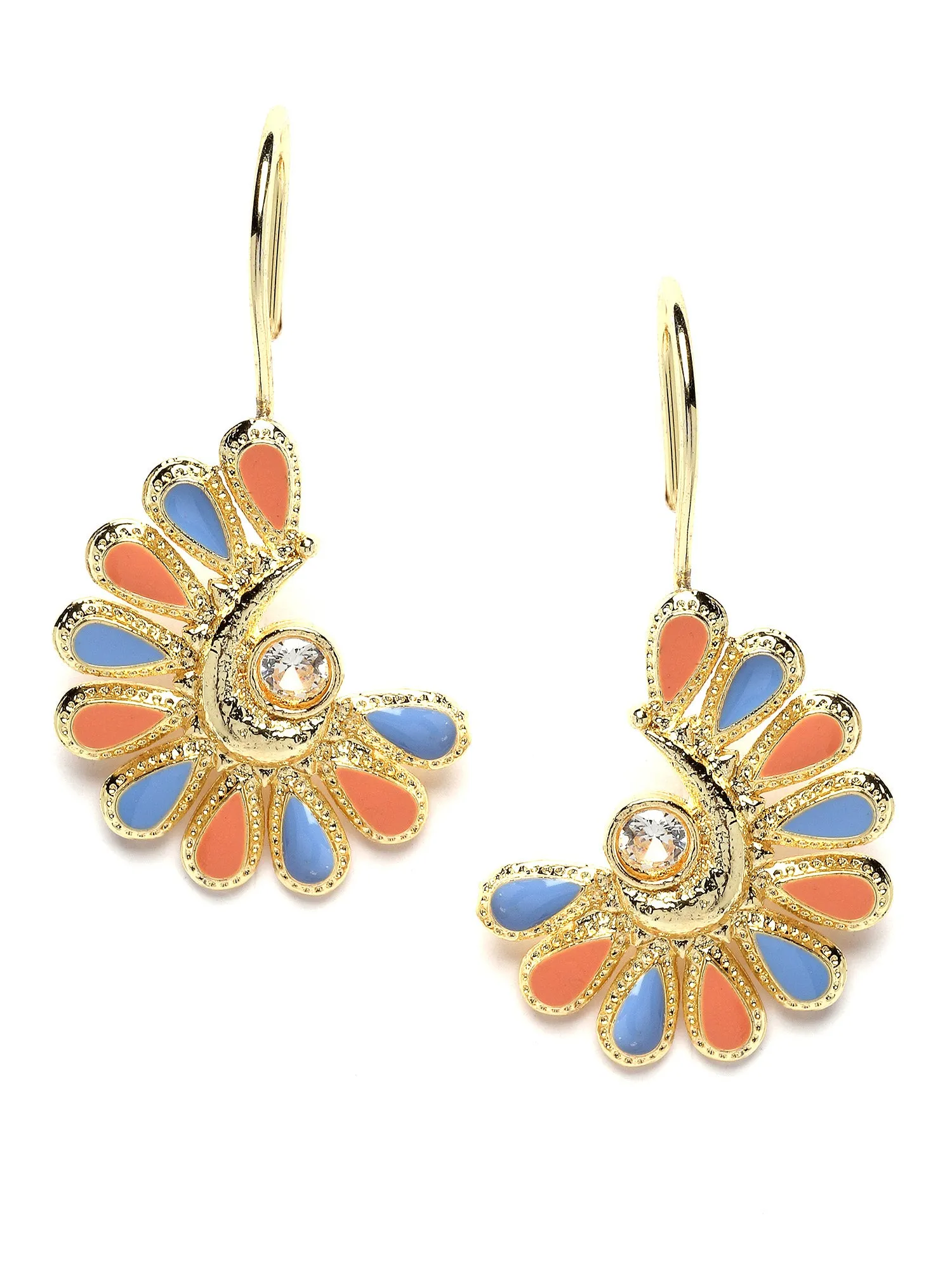 Karatcart Gold Plated Blue and Maroon Meena Drop Earrings for Women