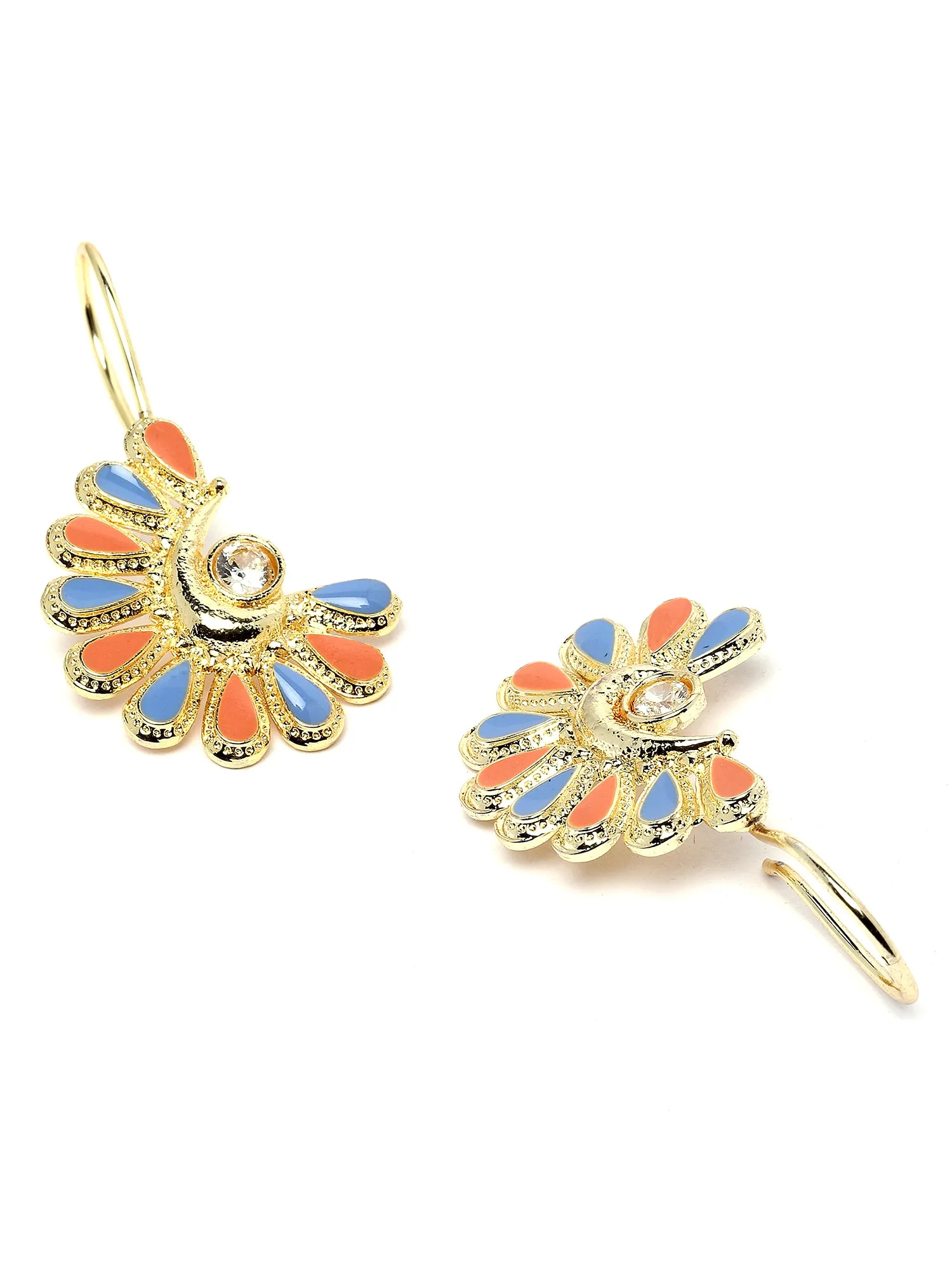 Karatcart Gold Plated Blue and Maroon Meena Drop Earrings for Women