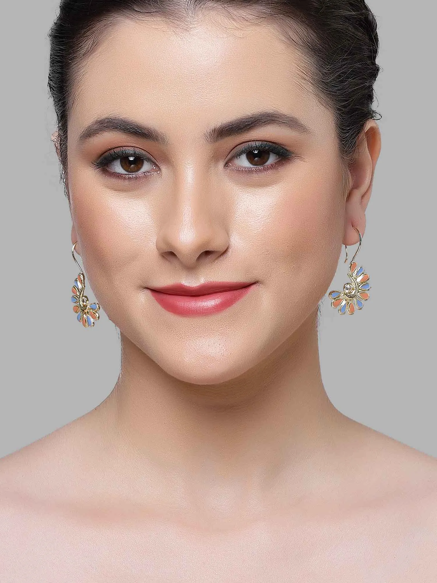 Karatcart Gold Plated Blue and Maroon Meena Drop Earrings for Women