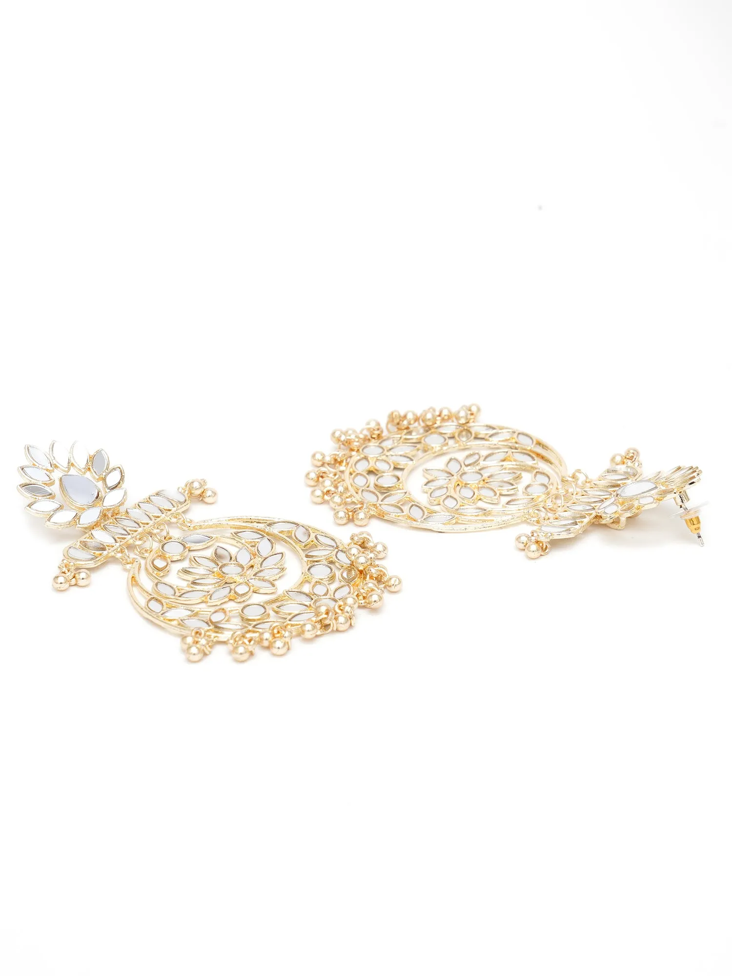 Karatcart Gold Plated Floral Design Mirror Work Long Dangler Earrings for Women