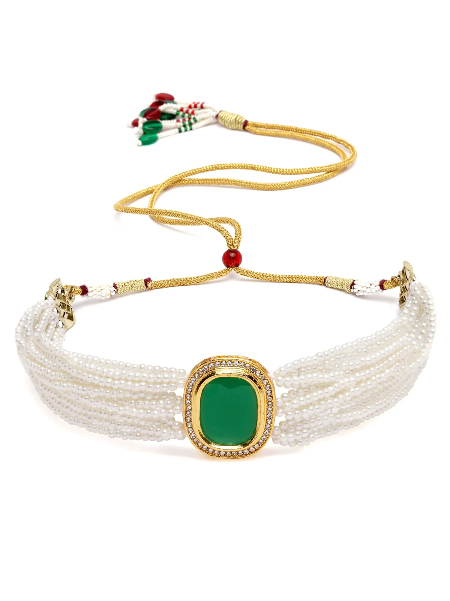 Karatcart Gold Plated Green Polki Kundan Choker Necklace Set for Women