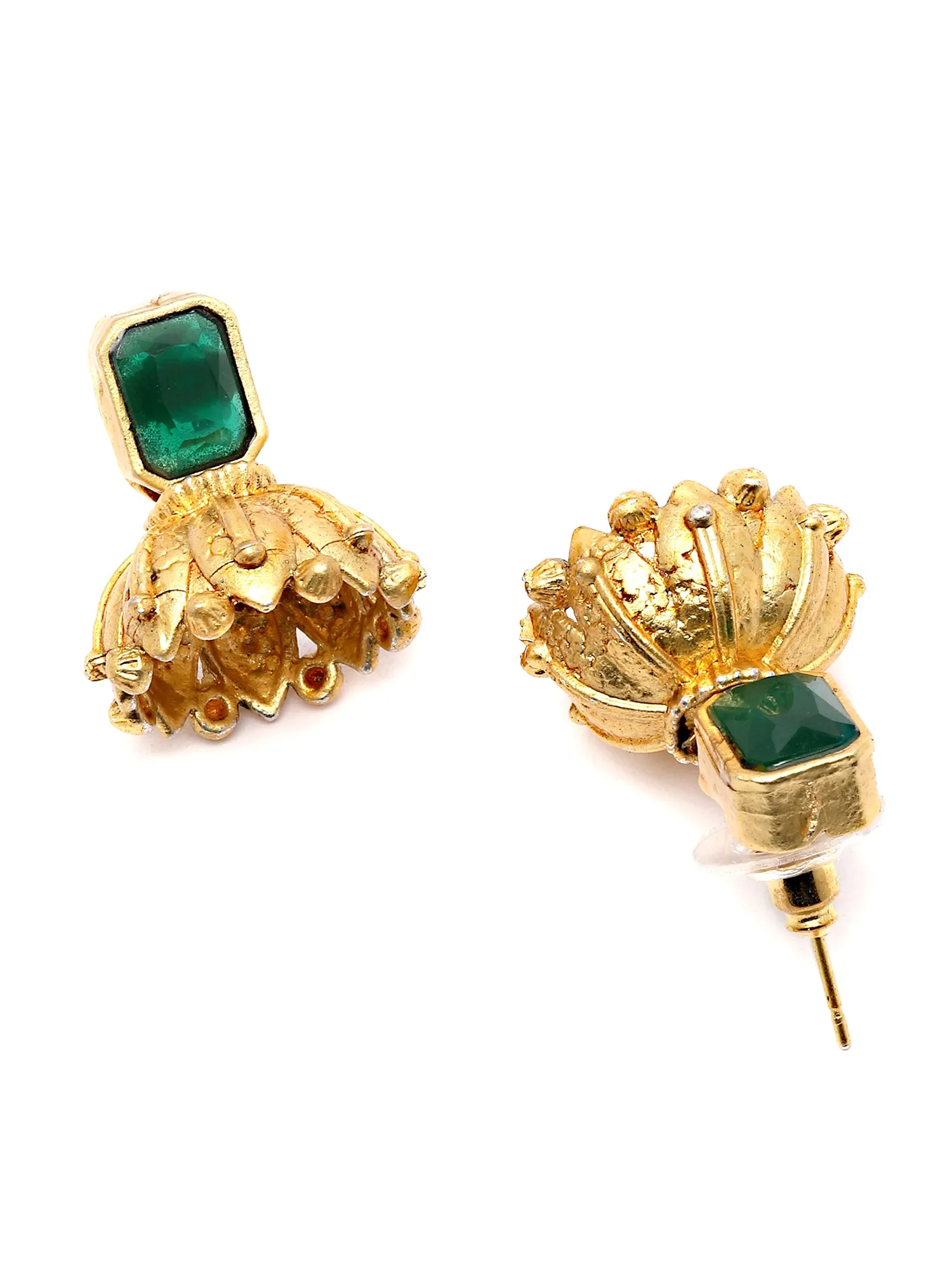 Karatcart Gold Plated Green Stone Studded Leaf Shape Jhumki Earrings for Women