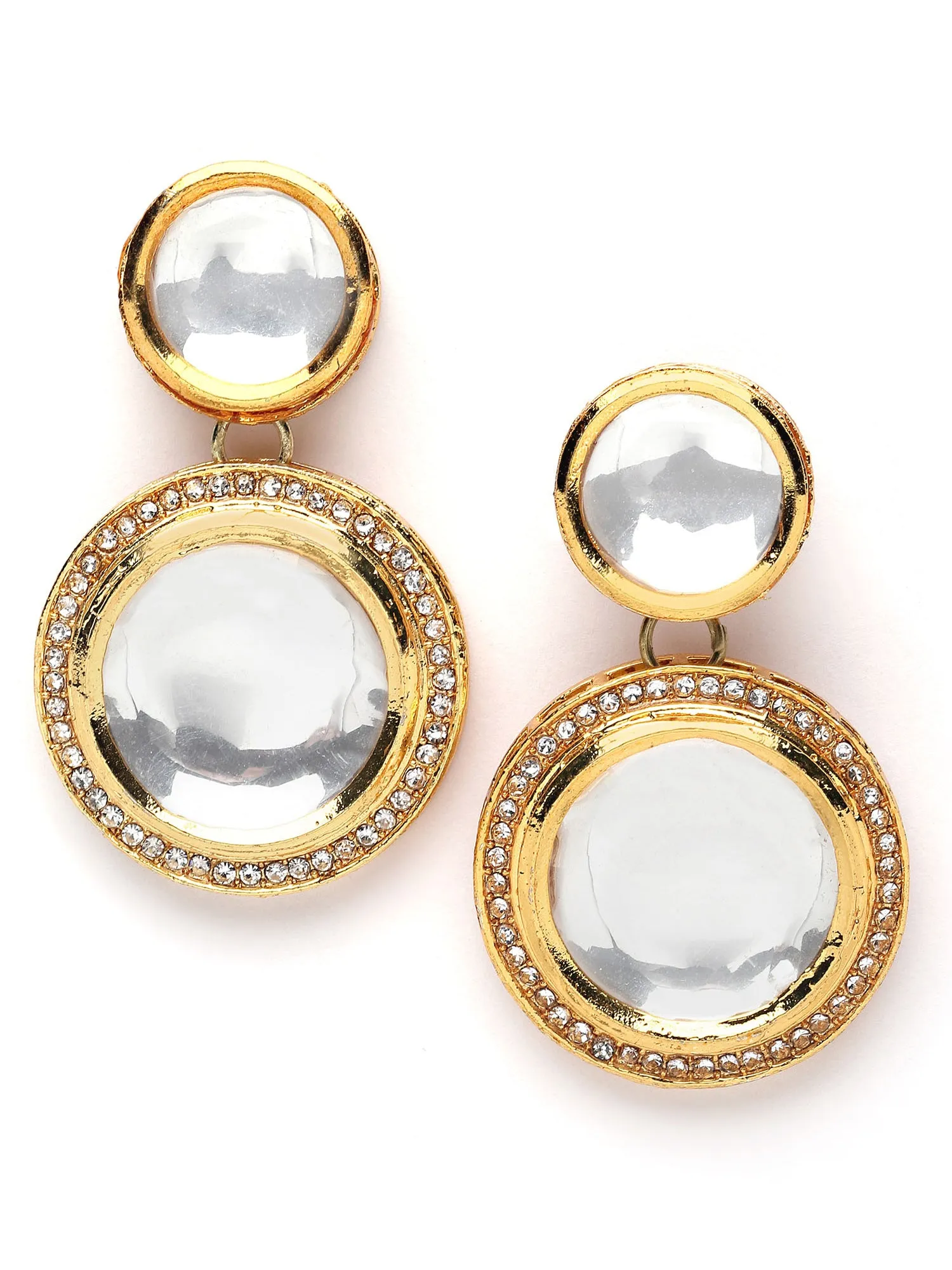 Karatcart Gold Plated Handcrafted Round Polki Kundan Drop Earrings for Women