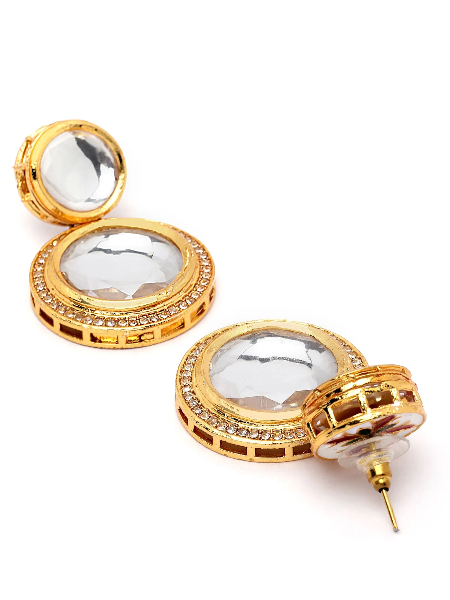 Karatcart Gold Plated Handcrafted Round Polki Kundan Drop Earrings for Women