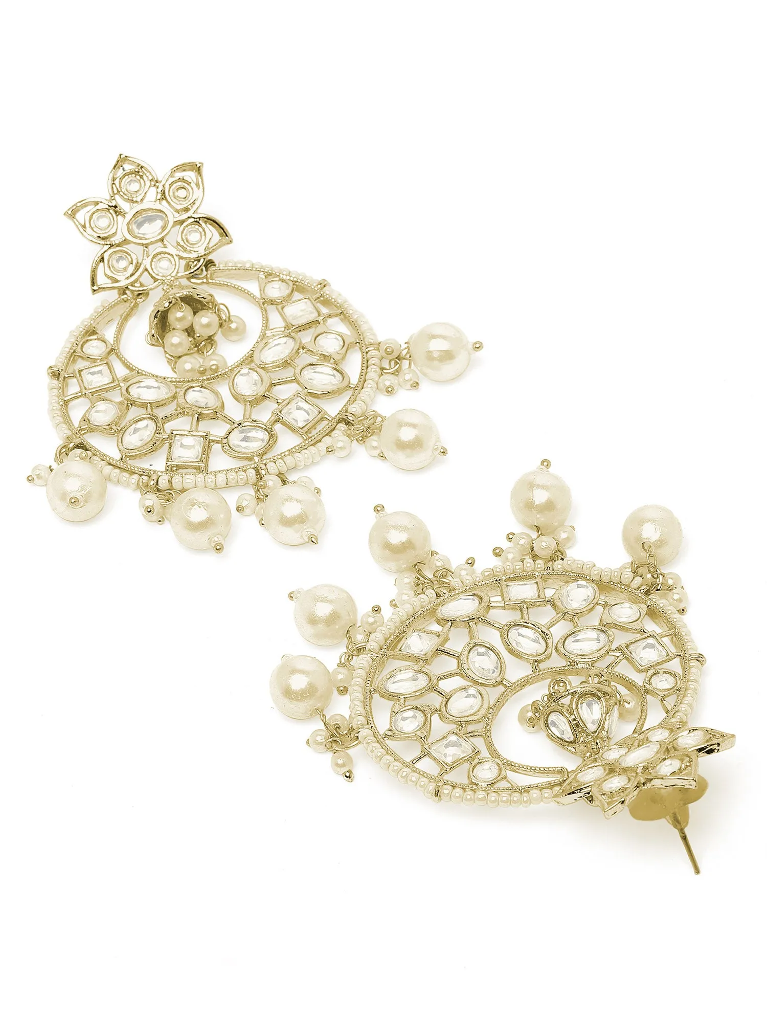Karatcart Gold Plated Kundan and Pearl Studded Dangler Earrings for Women