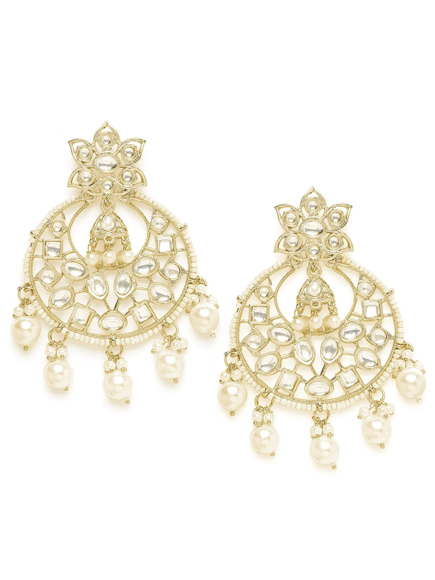 Karatcart Gold Plated Kundan and Pearl Studded Dangler Earrings for Women