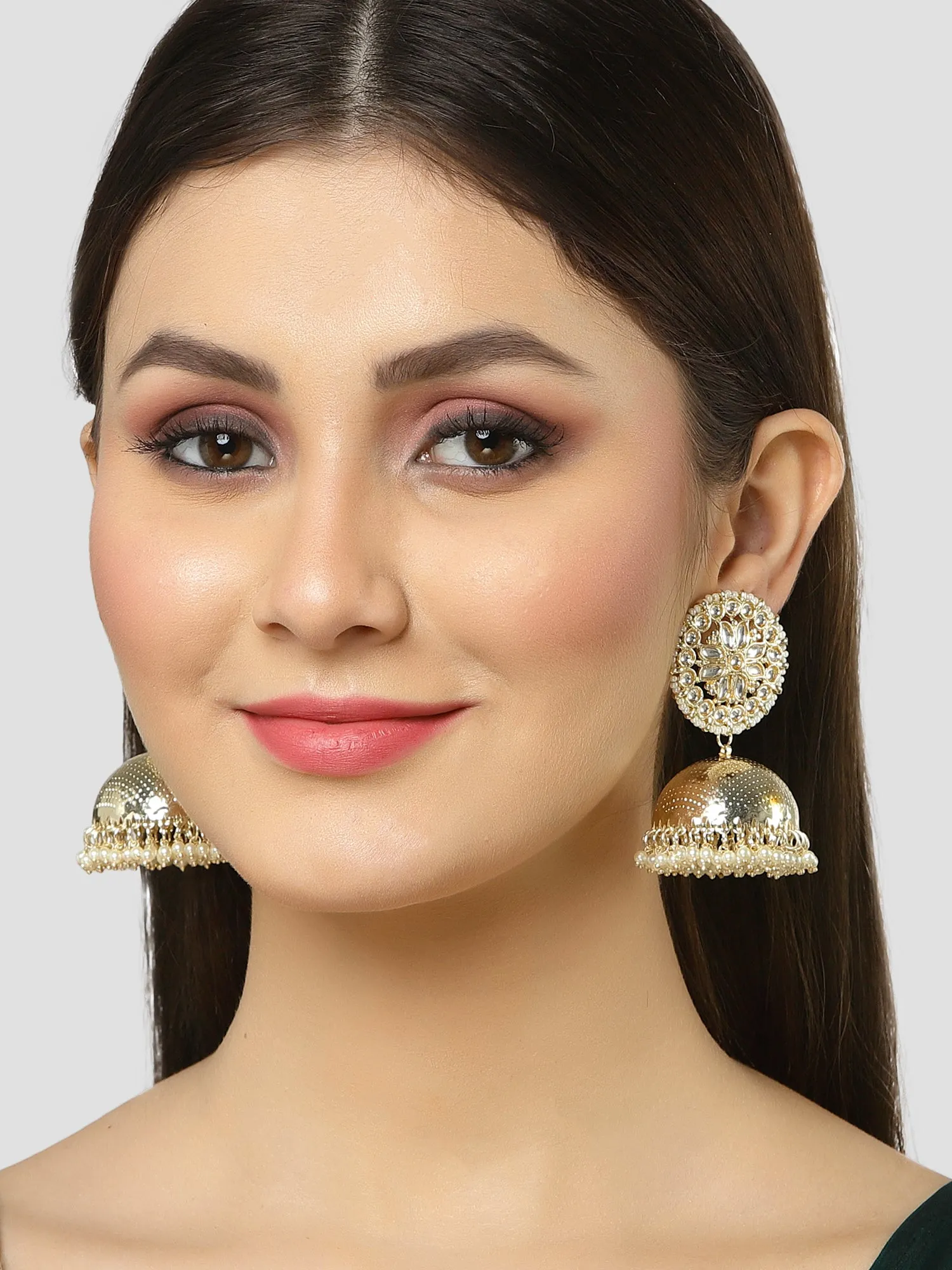 Karatcart Gold Plated Kundan Studded Jhumki Earrings for Women