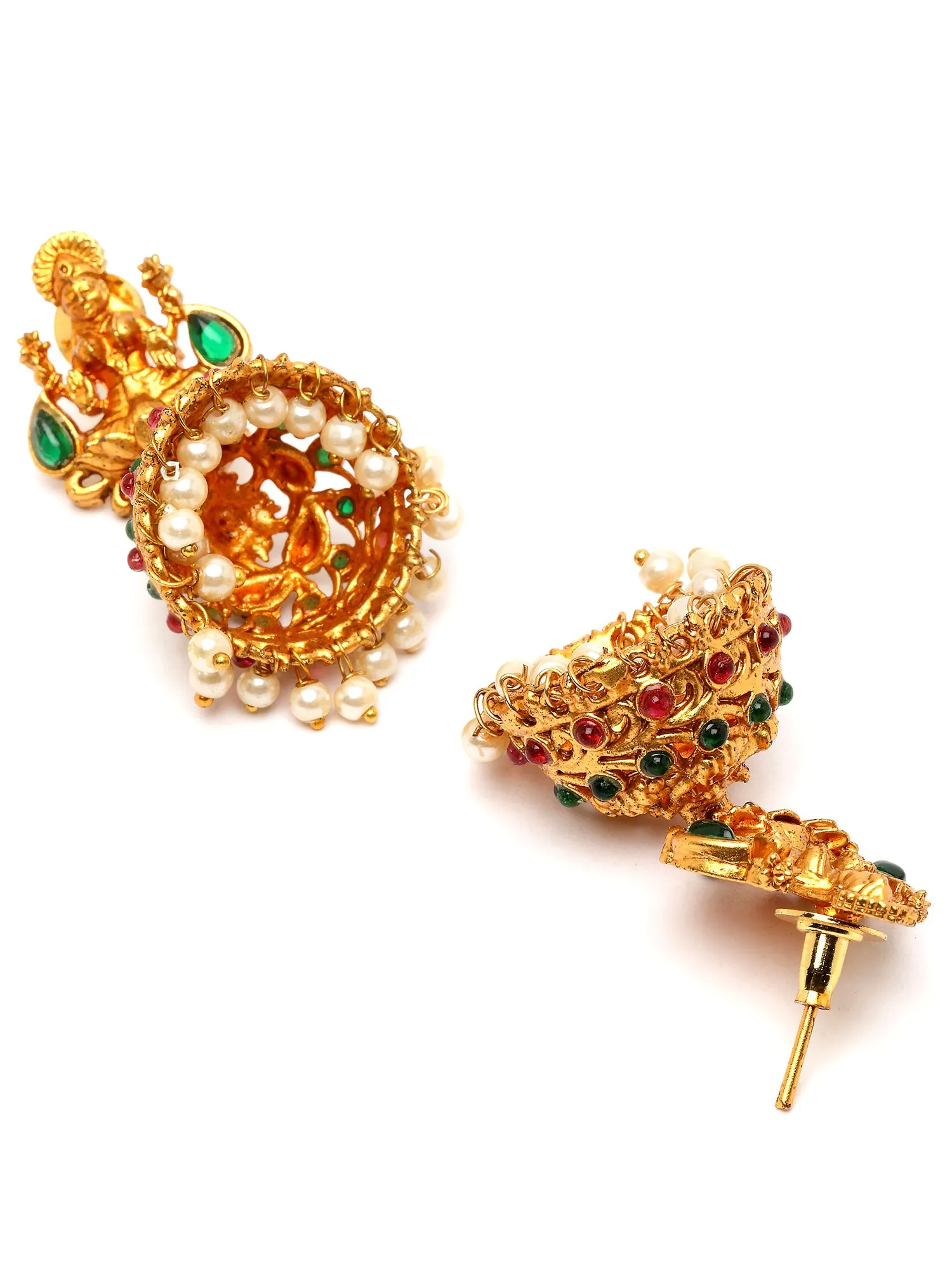 Karatcart Gold Plated Laxmi Mata Temple Jhumki Earrings Set for Women