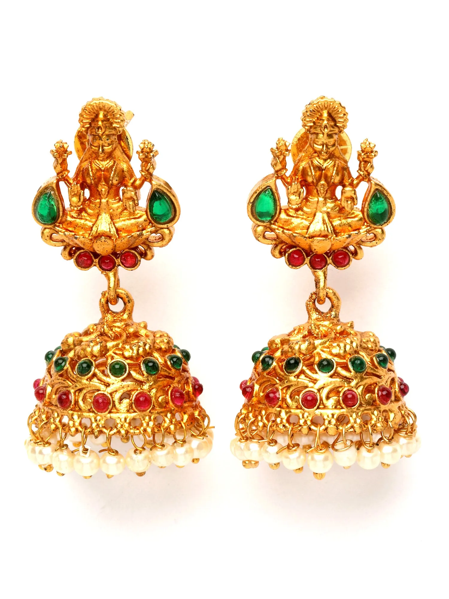 Karatcart Gold Plated Laxmi Mata Temple Jhumki Earrings Set for Women