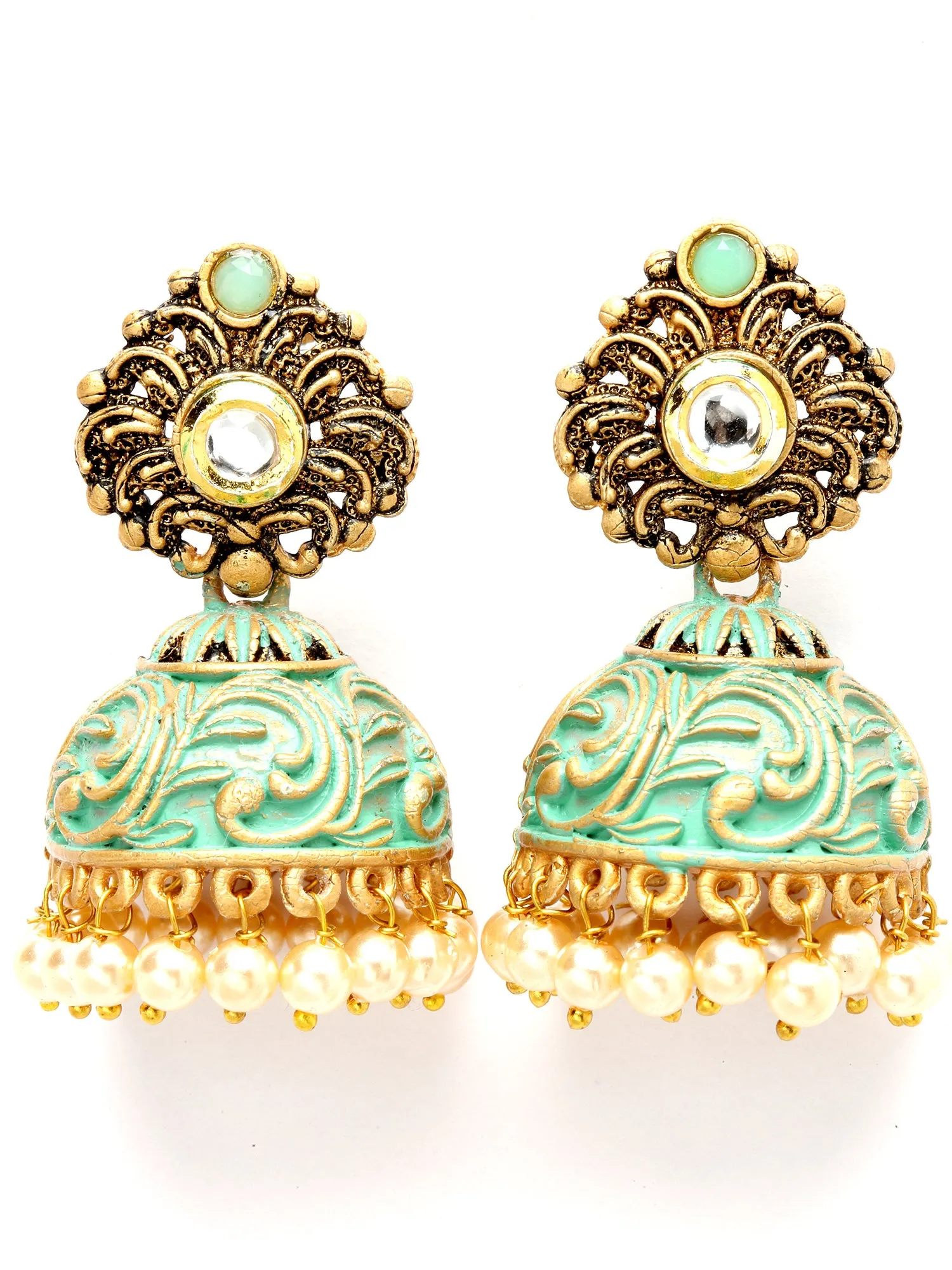 Karatcart Gold Plated Light Blue Golden Pearl Jhumki Jhumki Earrings for Women