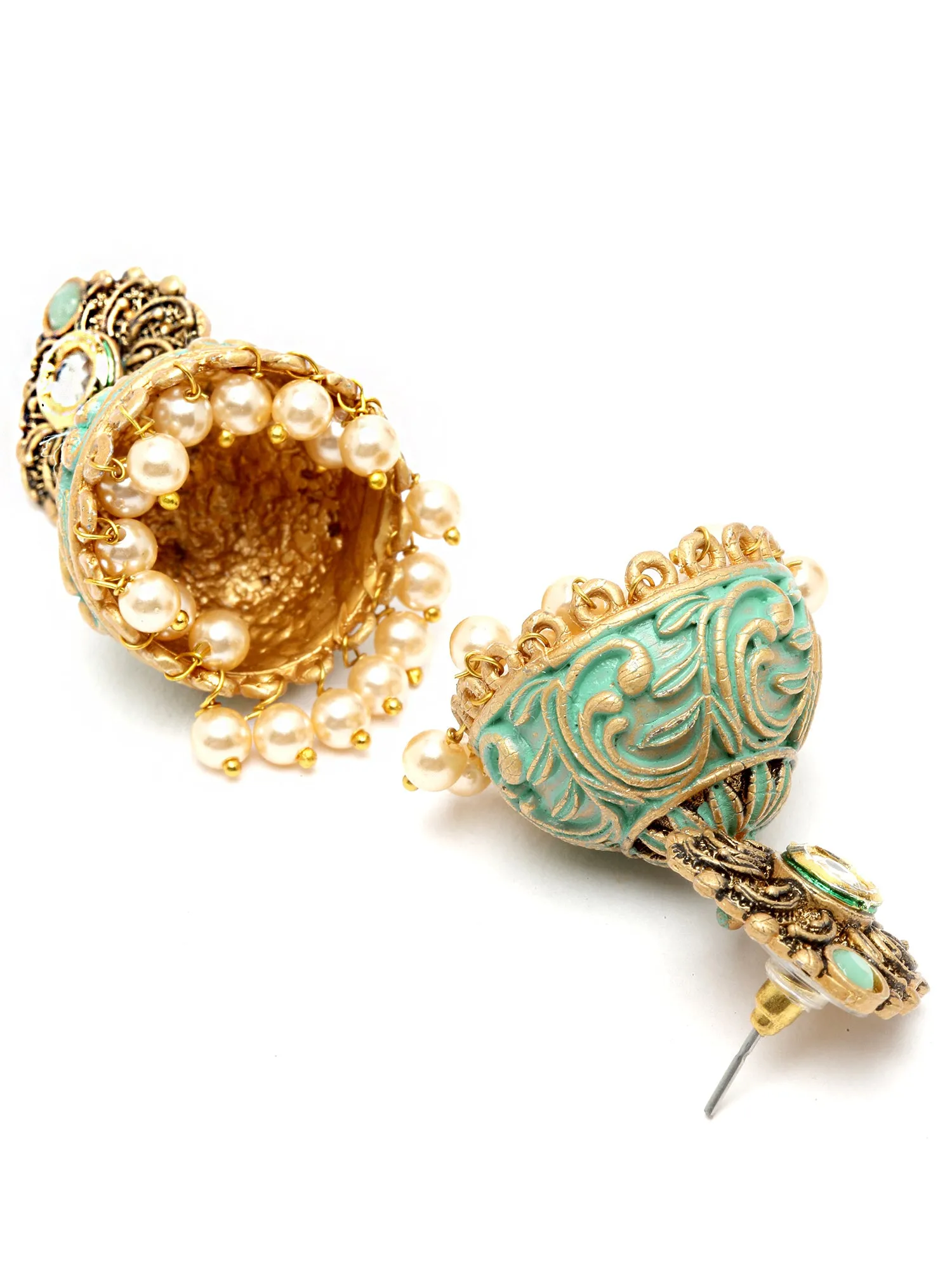 Karatcart Gold Plated Light Blue Golden Pearl Jhumki Jhumki Earrings for Women