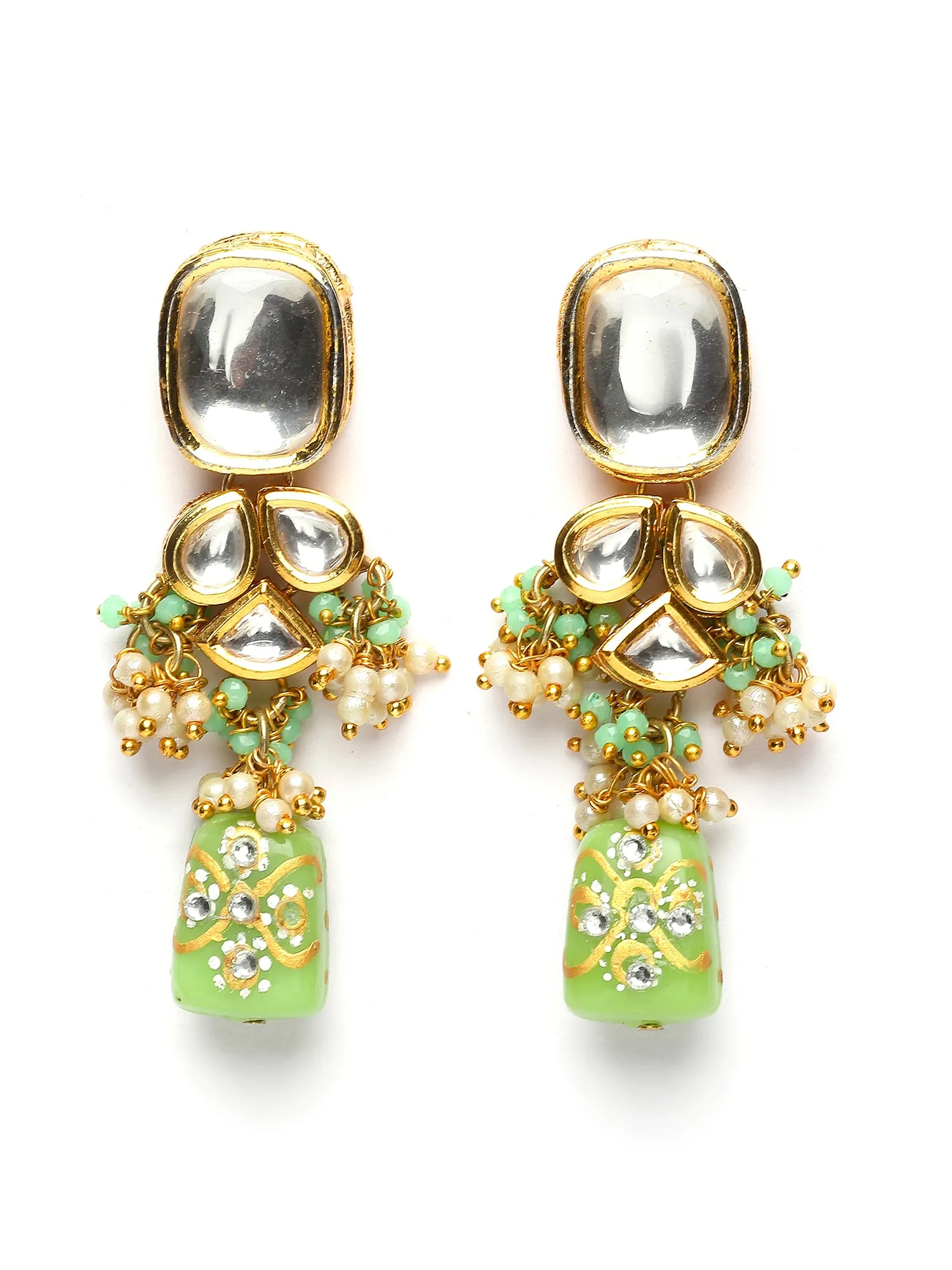 Karatcart Gold Plated Light Green Tumble Polki Kundan Choker Necklace Set for Women