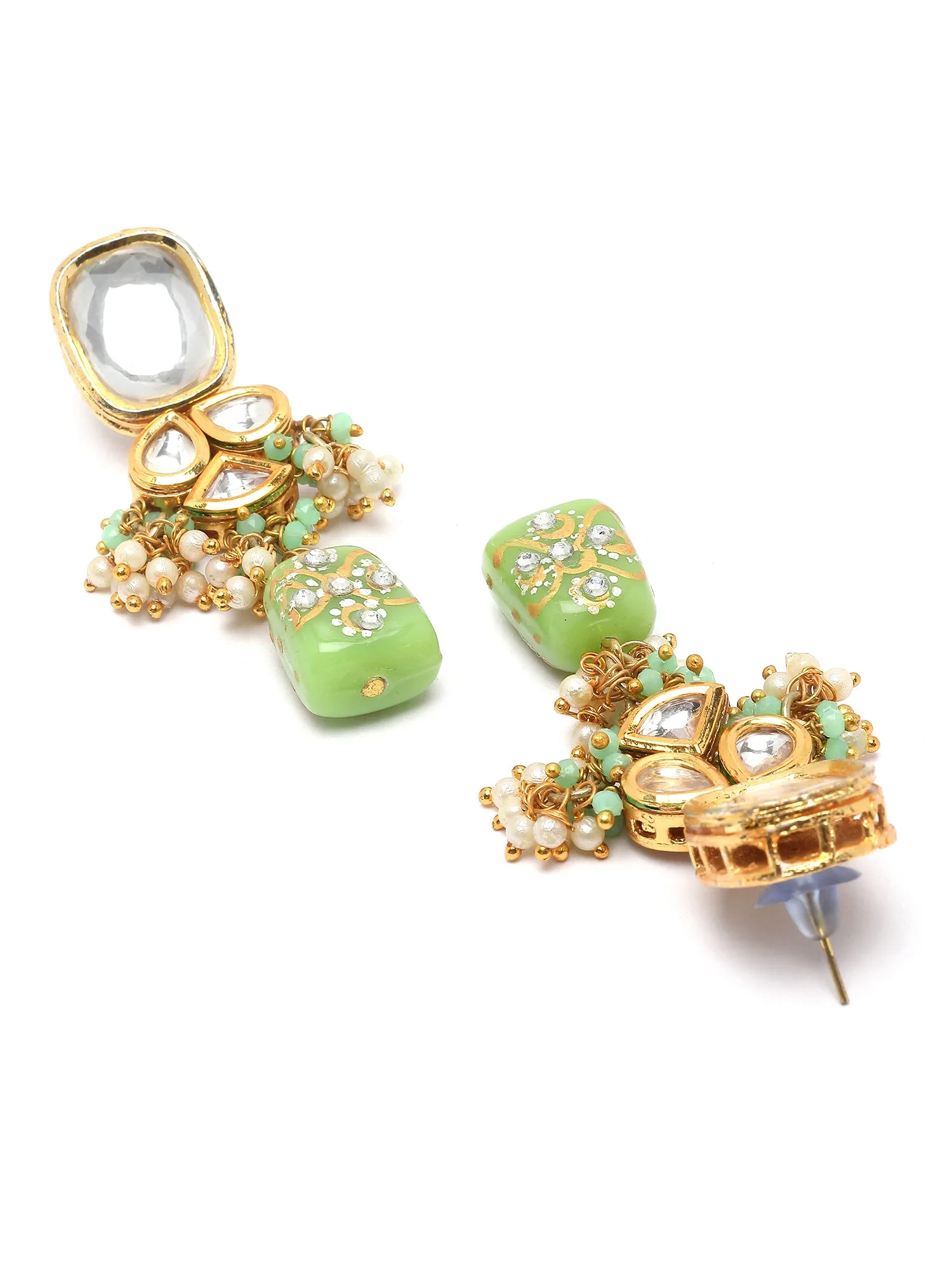 Karatcart Gold Plated Light Green Tumble Polki Kundan Choker Necklace Set for Women