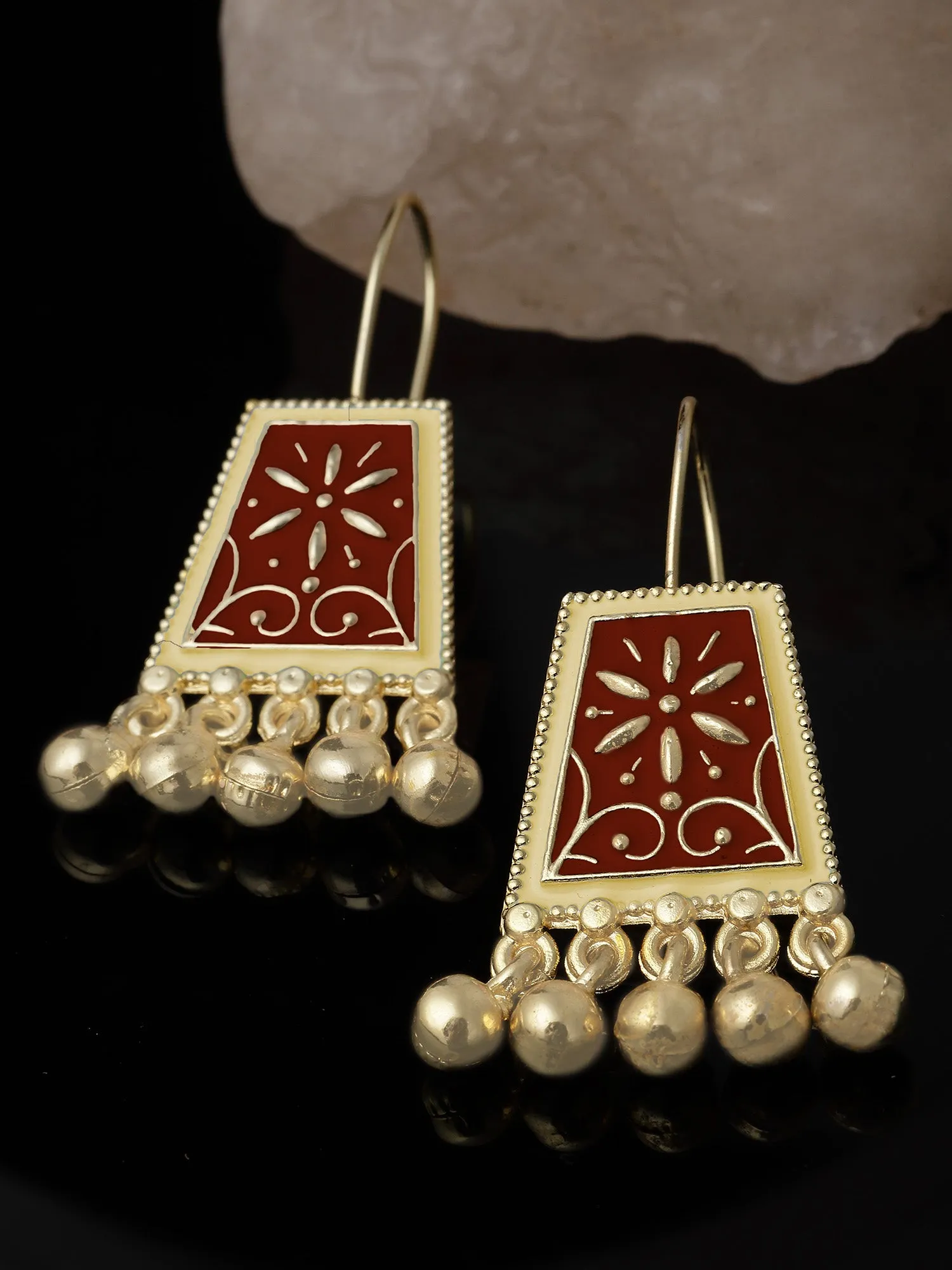 Karatcart Gold Plated Maroon Meena Drop Earring for Women