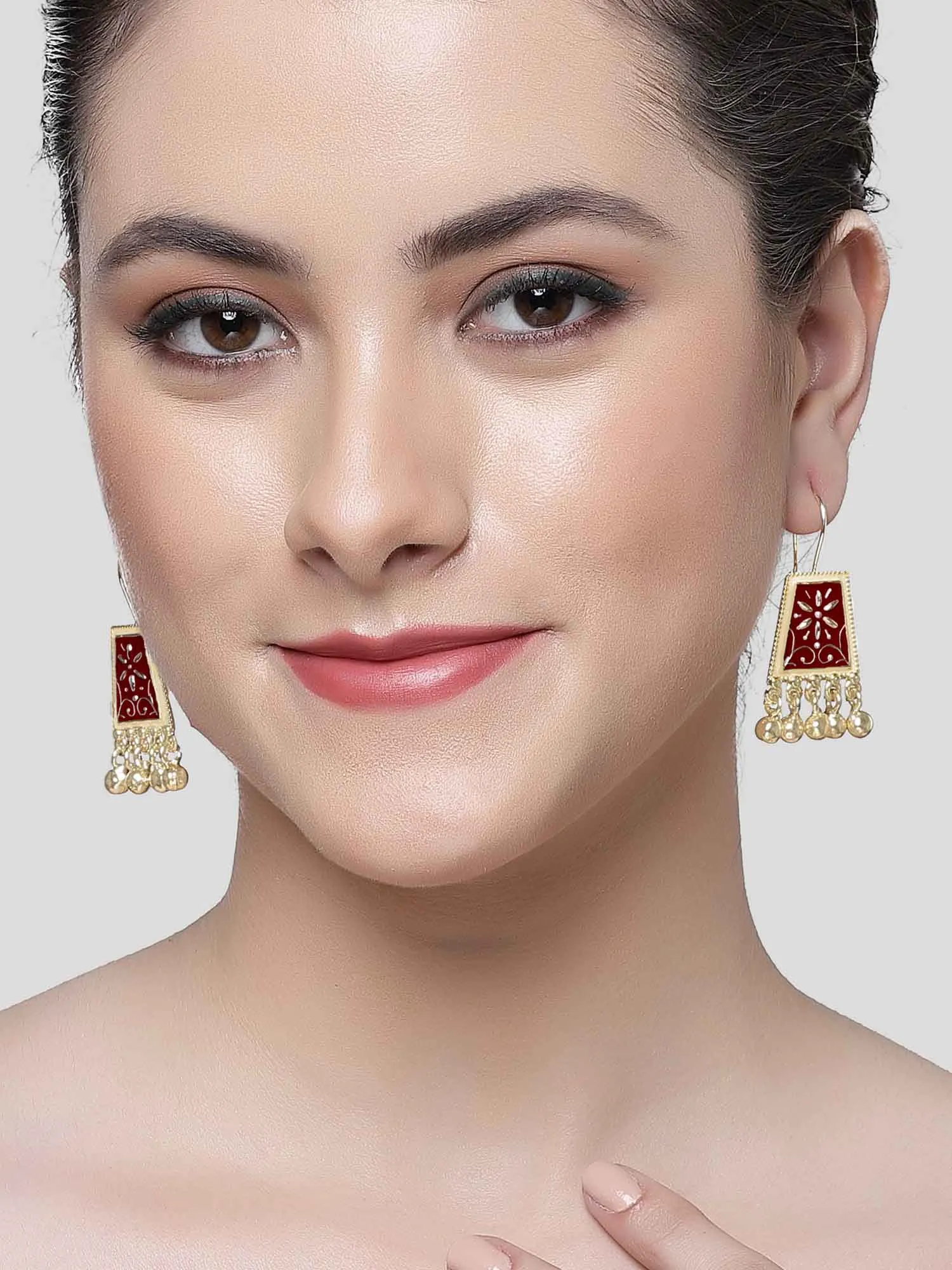 Karatcart Gold Plated Maroon Meena Drop Earring for Women