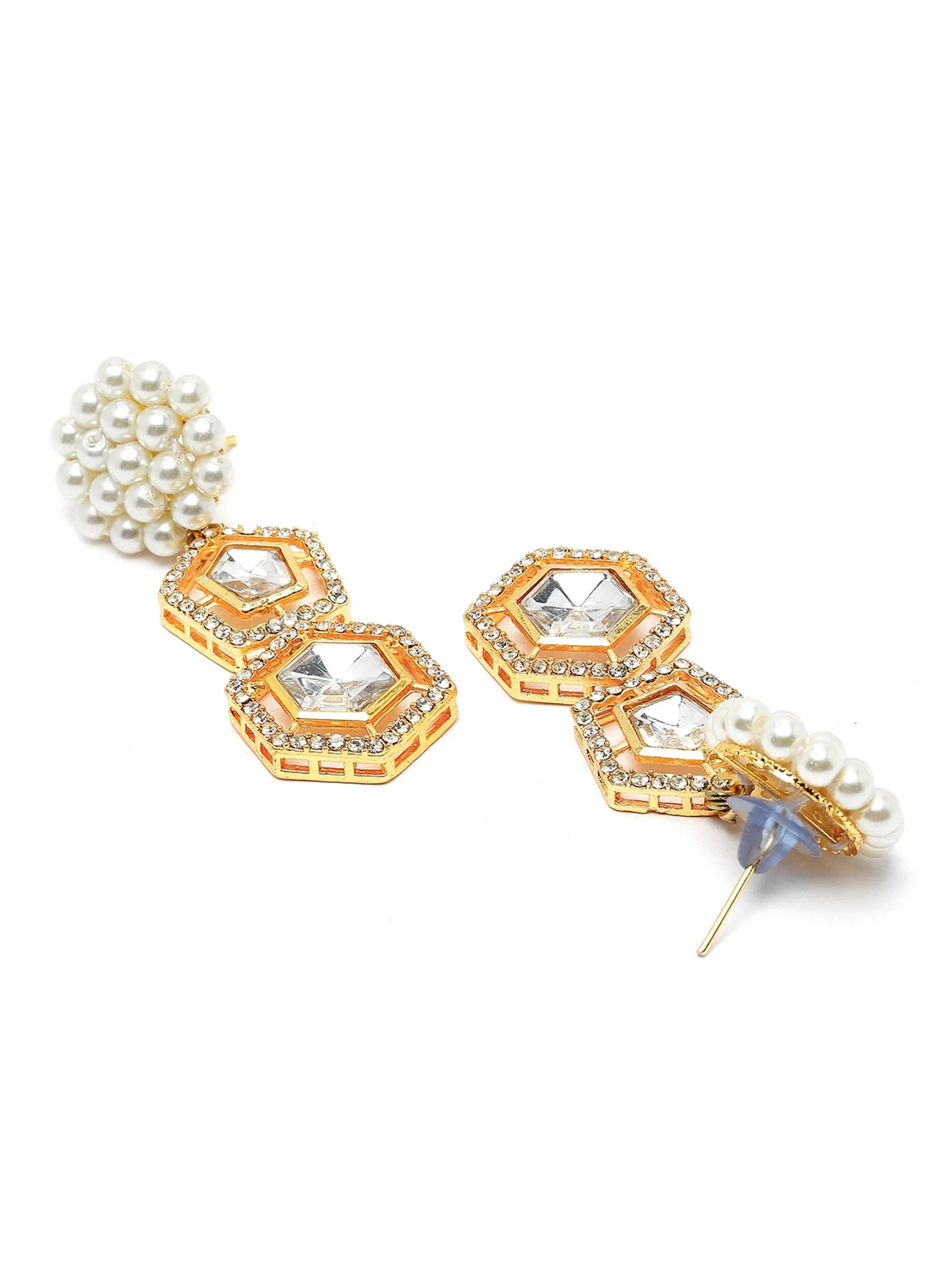 Karatcart Gold Plated Pearl Beaded Polki Kundan Choker Necklace Set for Women