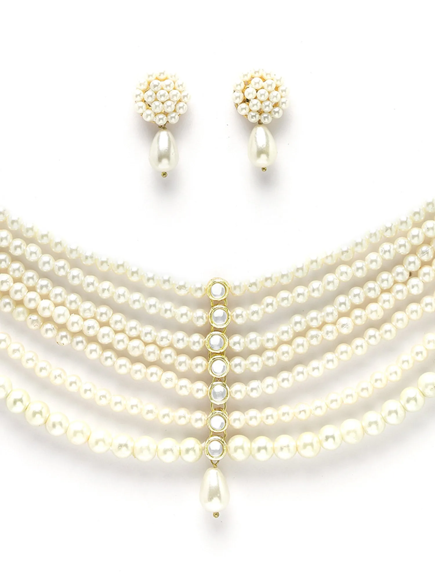 KARATCART Gold Plated Pearl Choker White Jewellery Set for Women