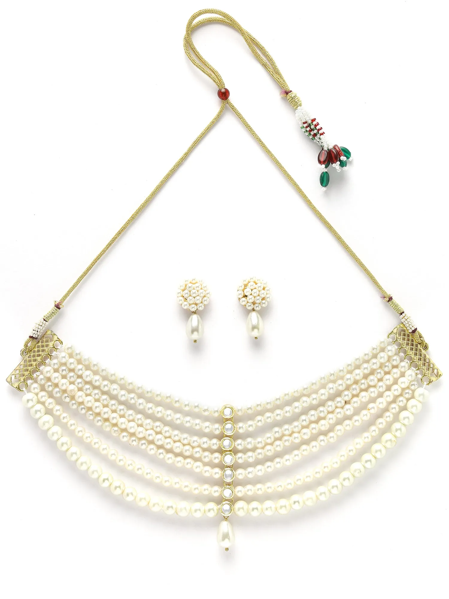 KARATCART Gold Plated Pearl Choker White Jewellery Set for Women