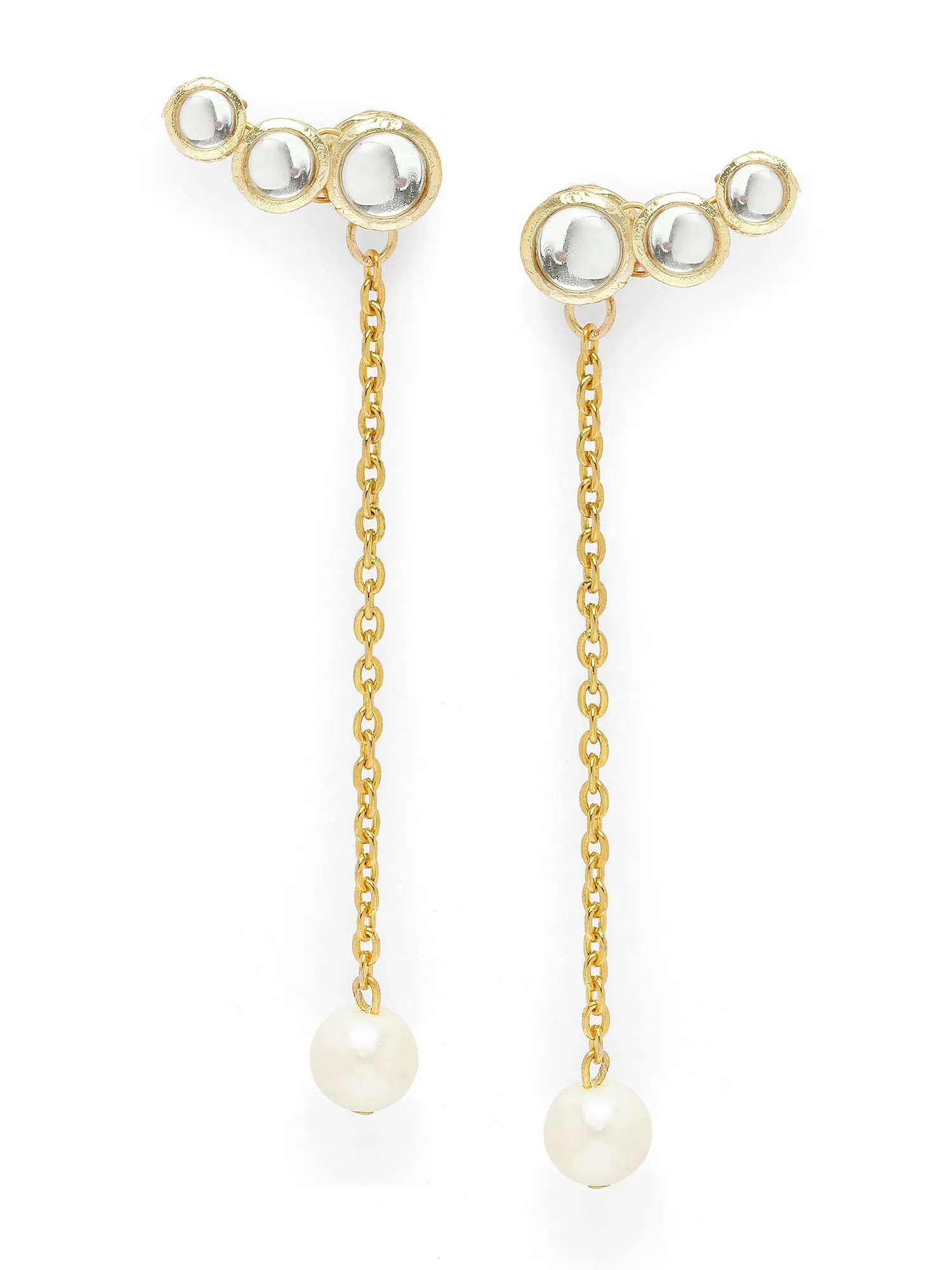 Karatcart Gold Plated Pearl Kundan Drop Earring for Women