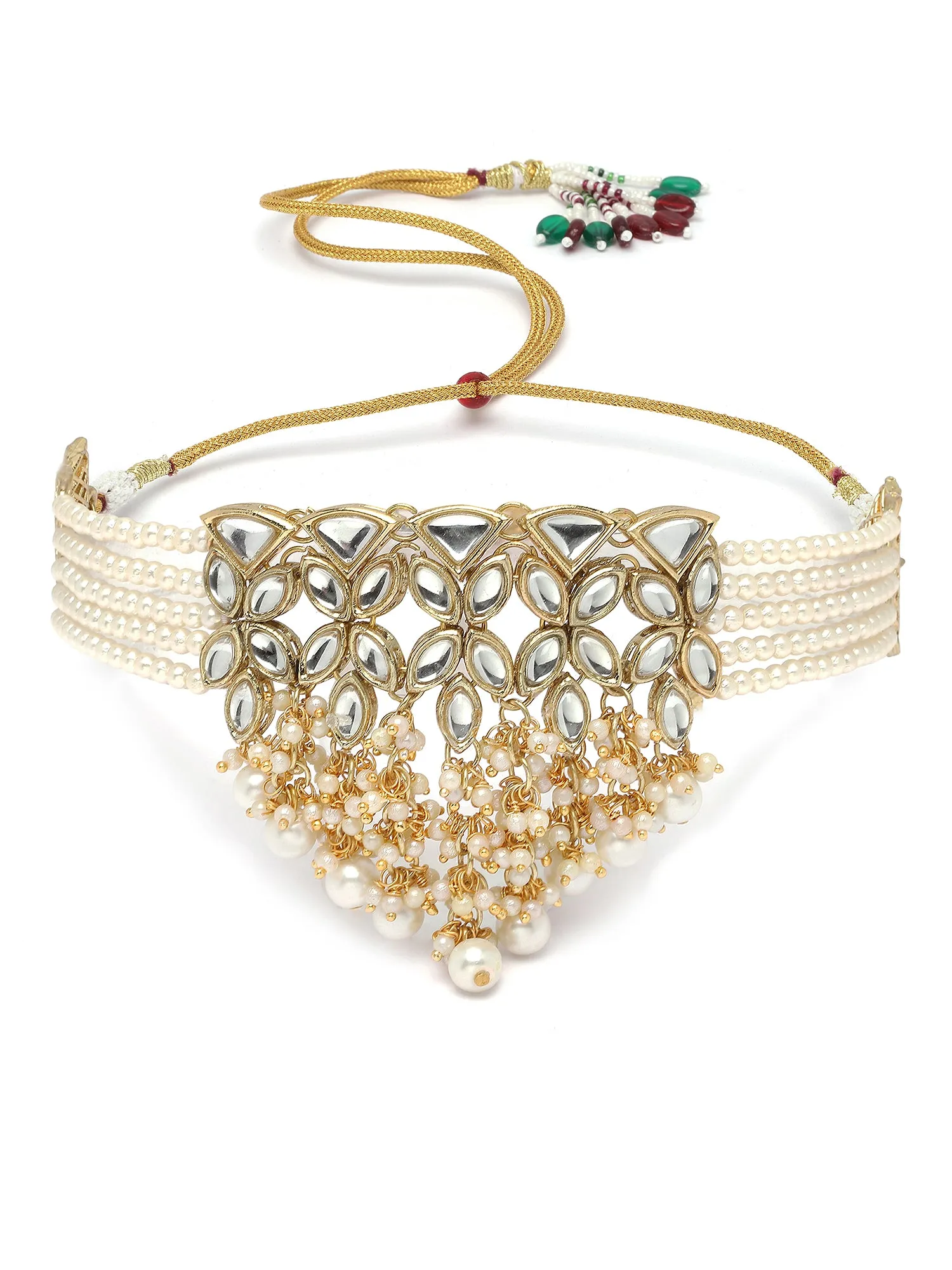 Karatcart Gold Plated Pearl Studded Kundan Choker Necklace Set for Women