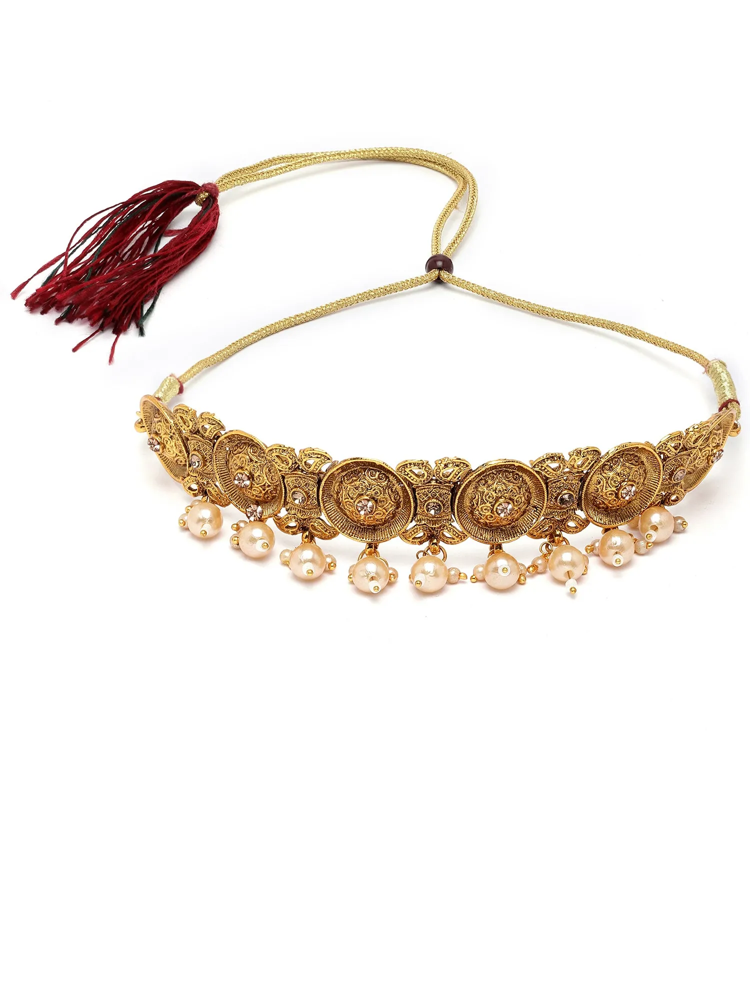 Karatcart Gold Plated Pearl Studded South Indian Jewellery Set for Women