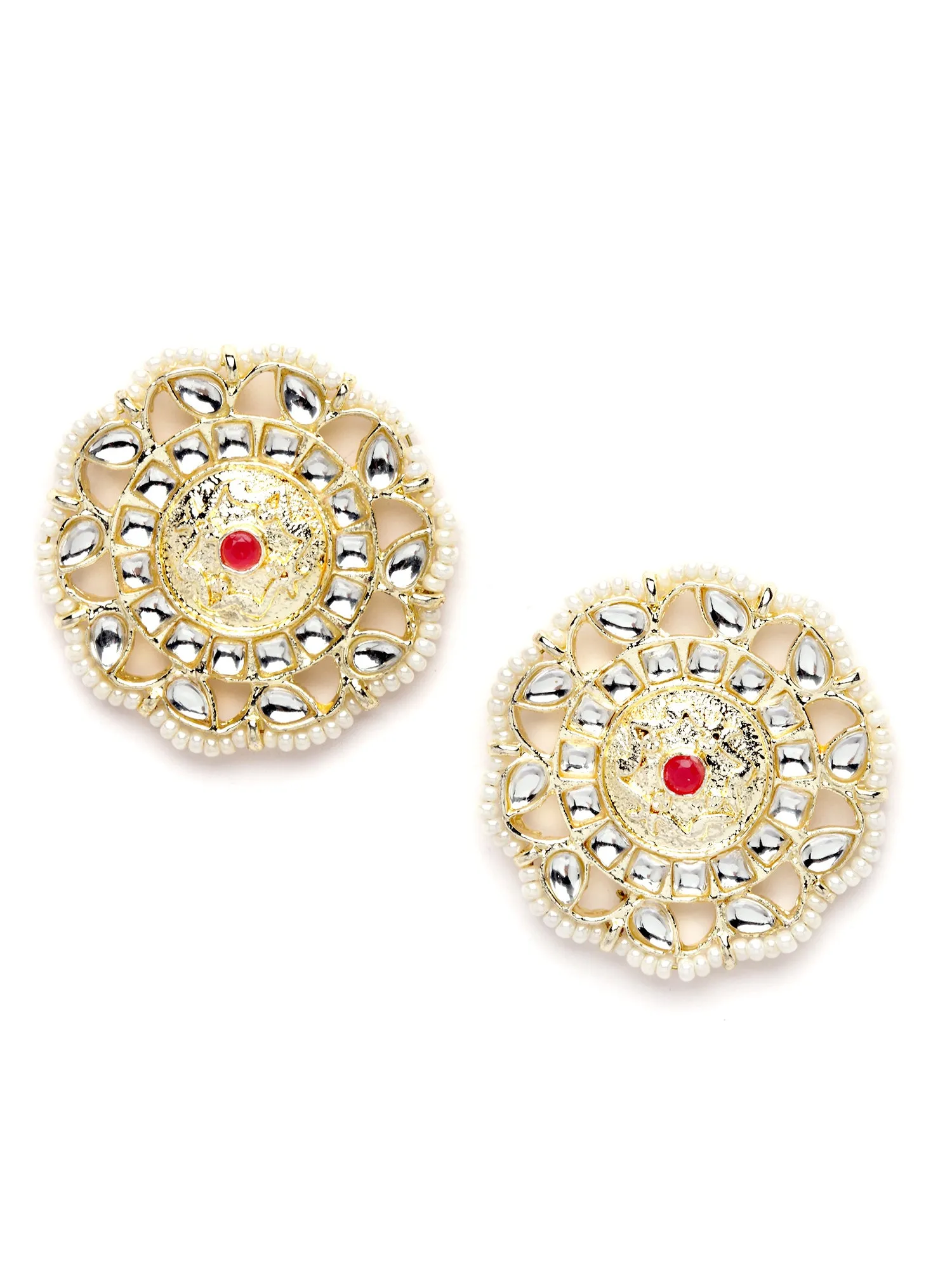 Karatcart Gold Plated Red Beads and Pearl Studded Kundan Long Rani Haar Necklace Set