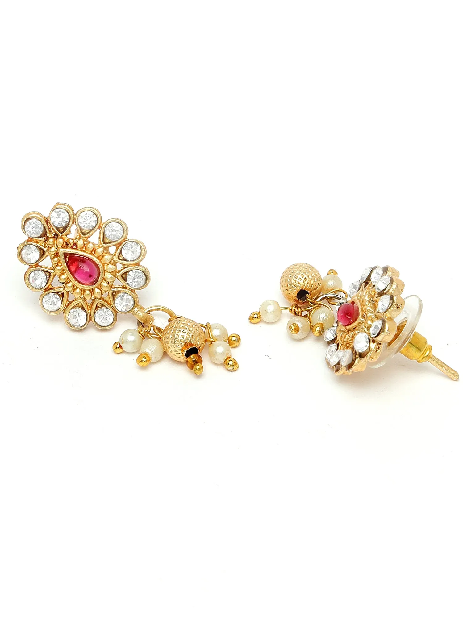 Karatcart Gold-Plated Red Stone Studded Temple Jewellery Set