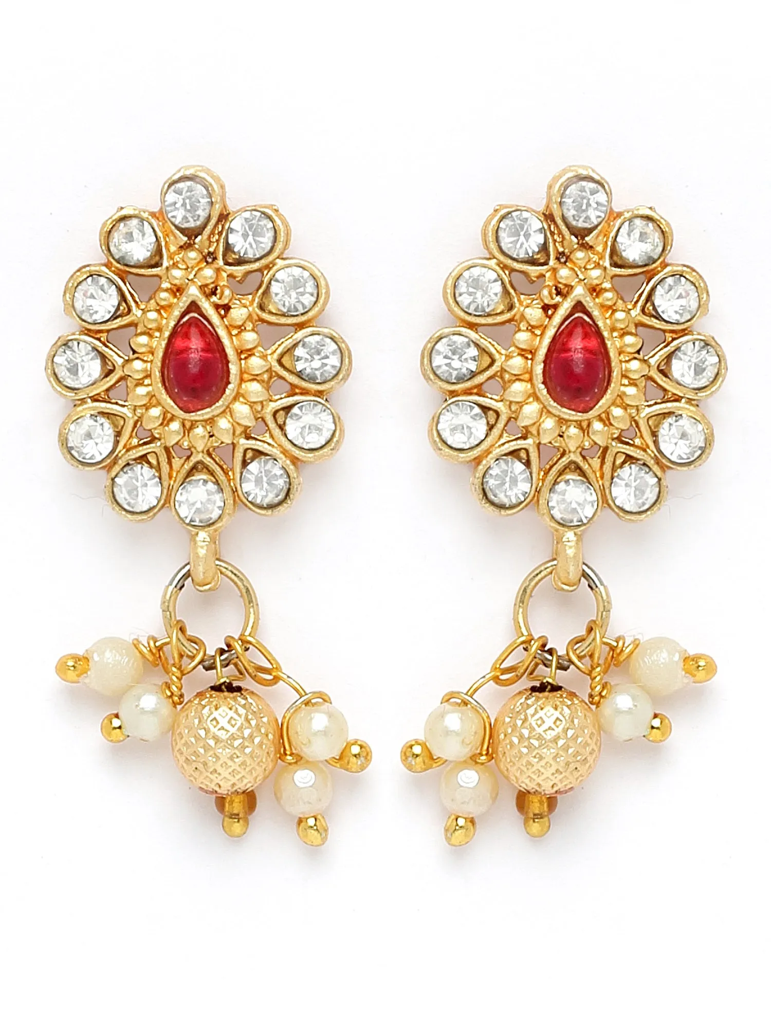 Karatcart Gold-Plated Red Stone Studded Temple Jewellery Set