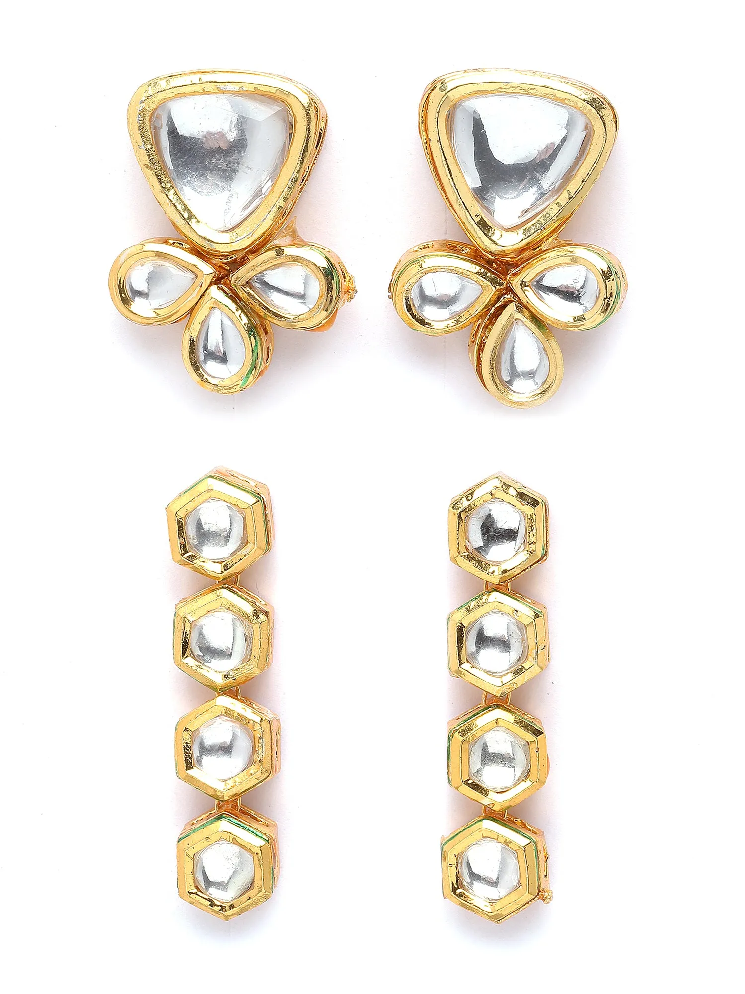 Karatcart Gold Plated Set of 2 Floral Polki Kundan Earrings for Women