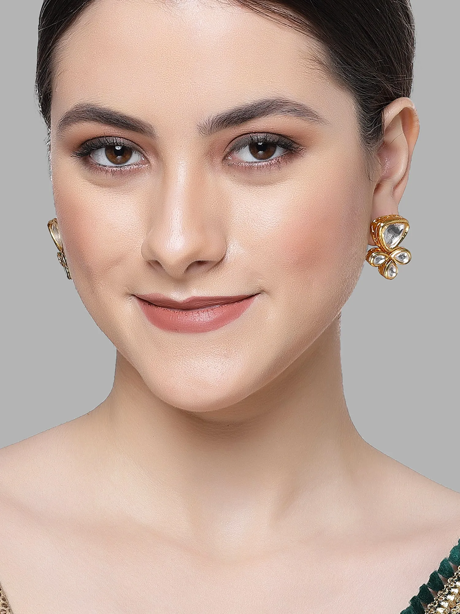 Karatcart Gold Plated Set of 2 Floral Polki Kundan Earrings for Women