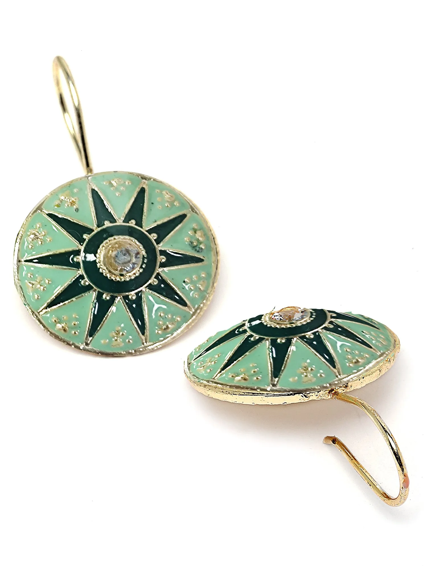 Karatcart Gold Plated Star Design Green Meena Drop Earrings for Women