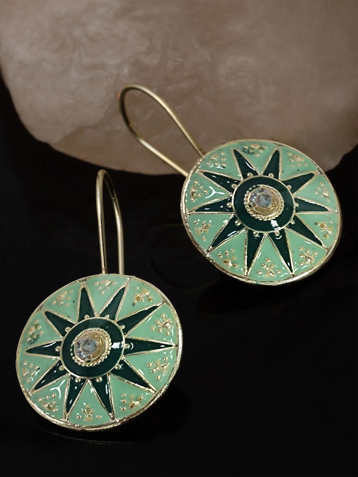 Karatcart Gold Plated Star Design Green Meena Drop Earrings for Women
