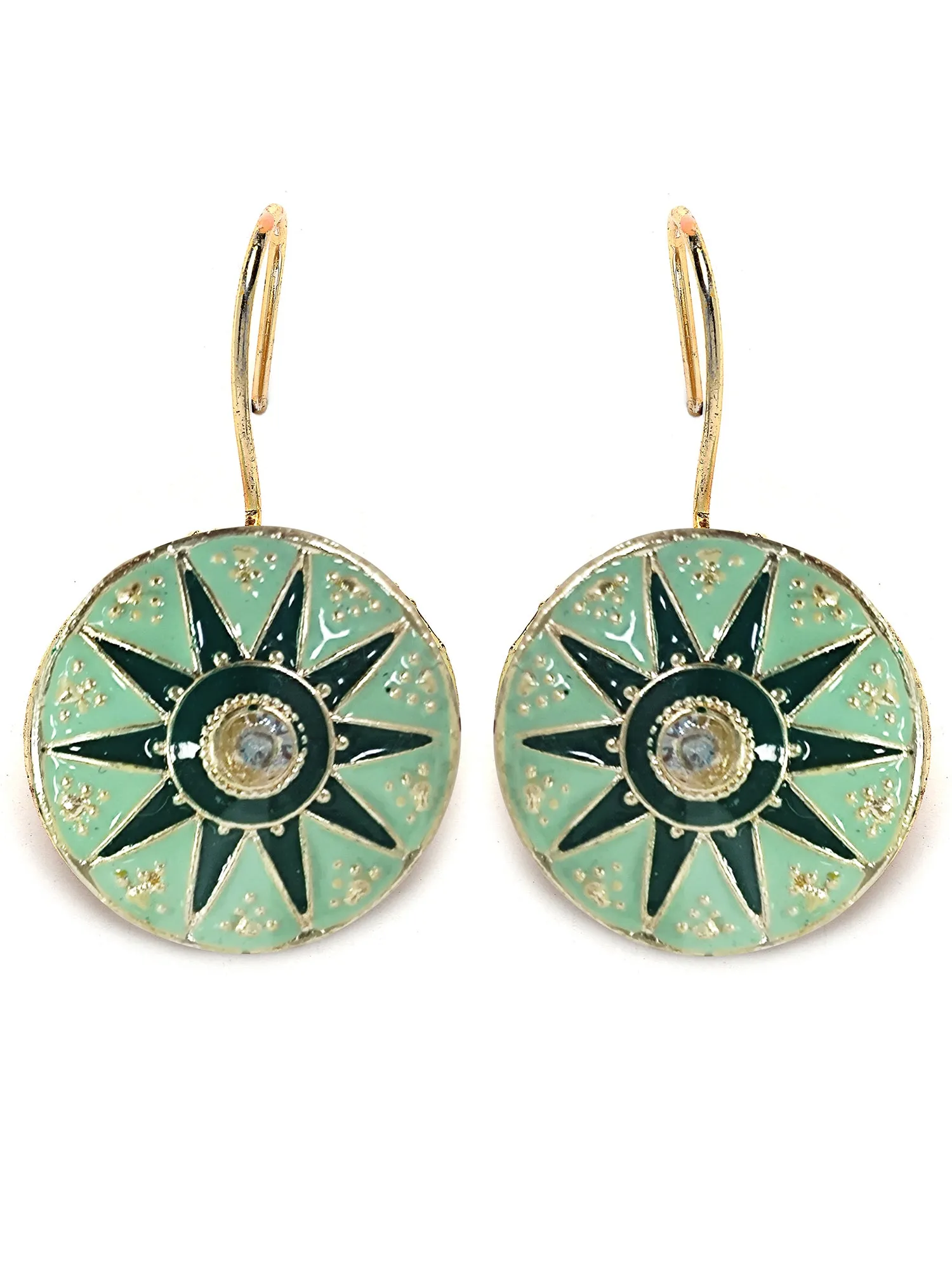 Karatcart Gold Plated Star Design Green Meena Drop Earrings for Women