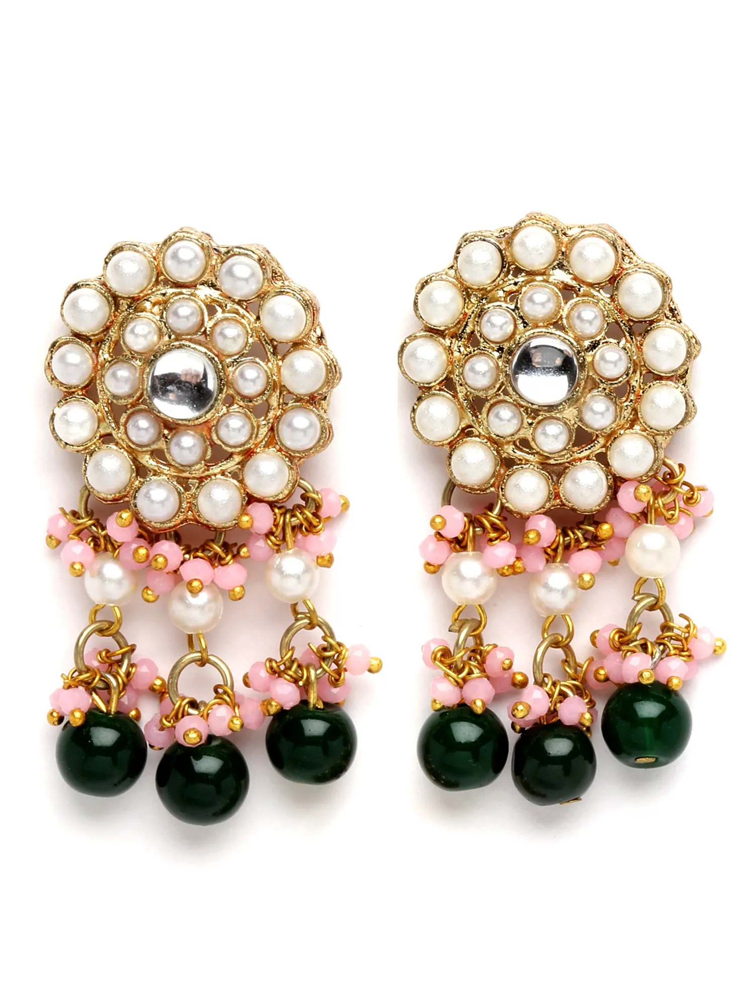 Karatcart Gold Plated White Pearl and Green Beaded Kundan Choker Necklace Set for Women